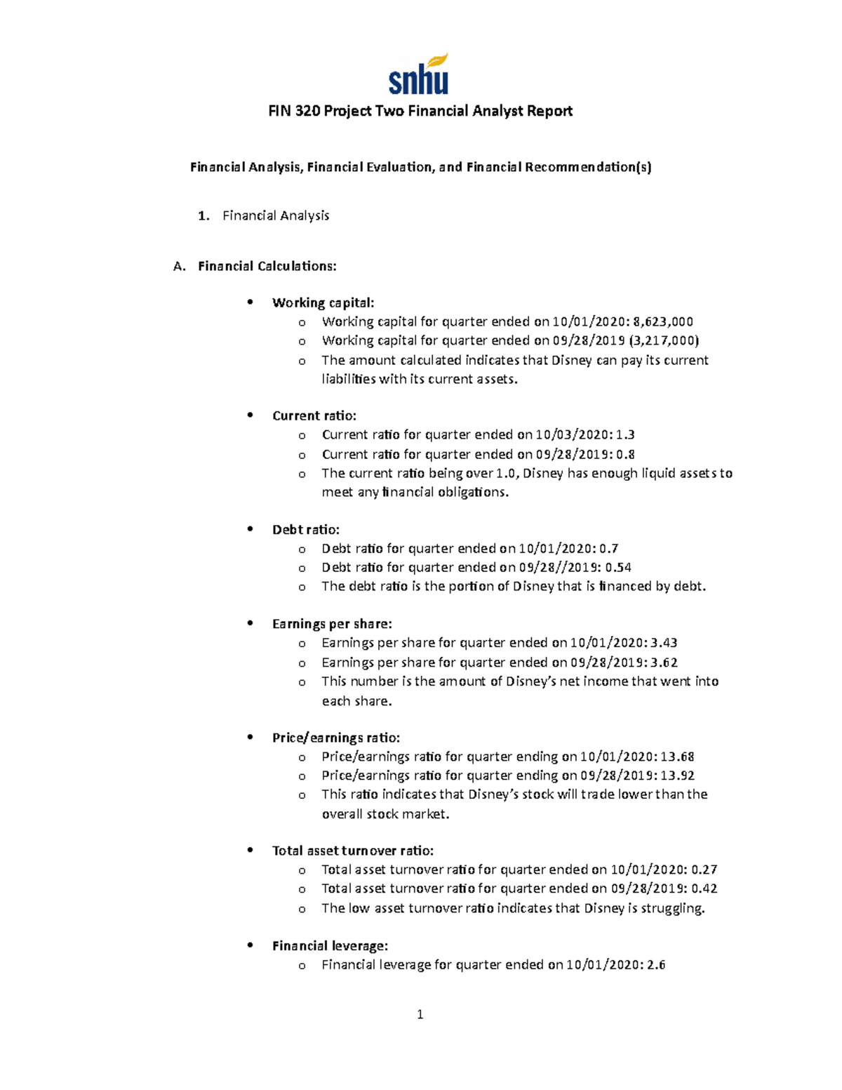 FIN 320 Project Two Financial Analyst Report - Financial Analysis A ...