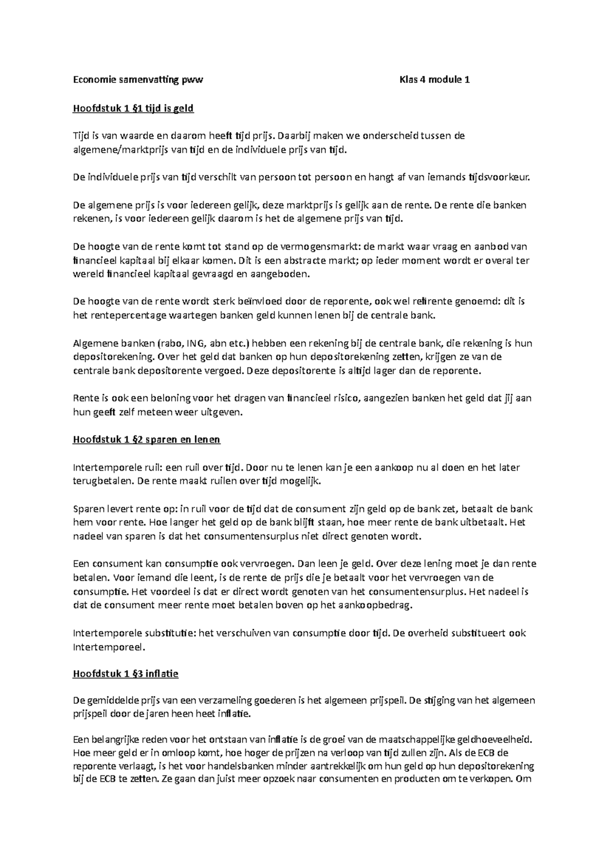 Economie Samenvatting Boekje Economie Samenvatting Pww Klas