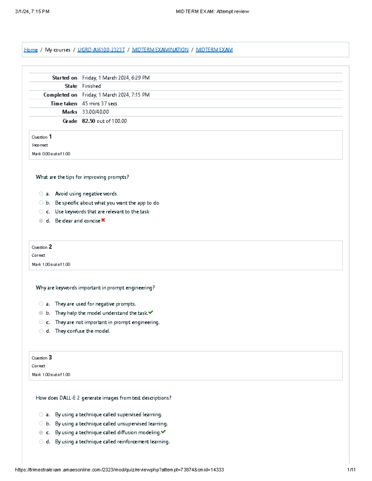 AI- Midterm-EXAM -Attempt-review - Home / My Courses / UGRD-AI6100 ...