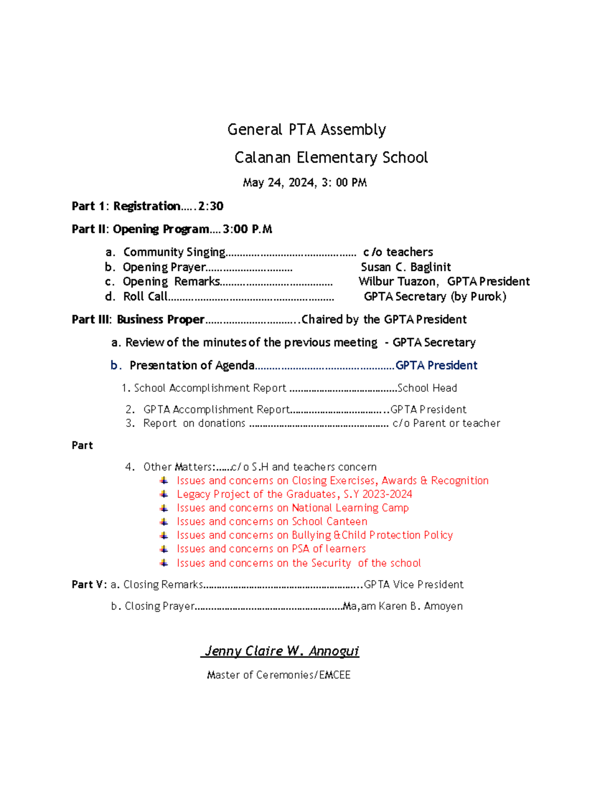 GPTA-Program - program - General PTA Assembly Calanan Elementary School ...