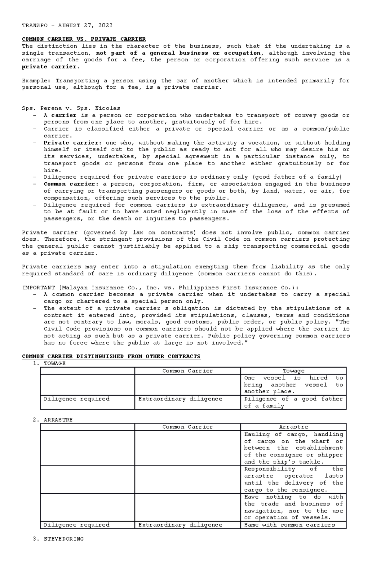 Transpo 8 faewga TRANSPO AUGUST 27, 2022 COMMON CARRIER VS