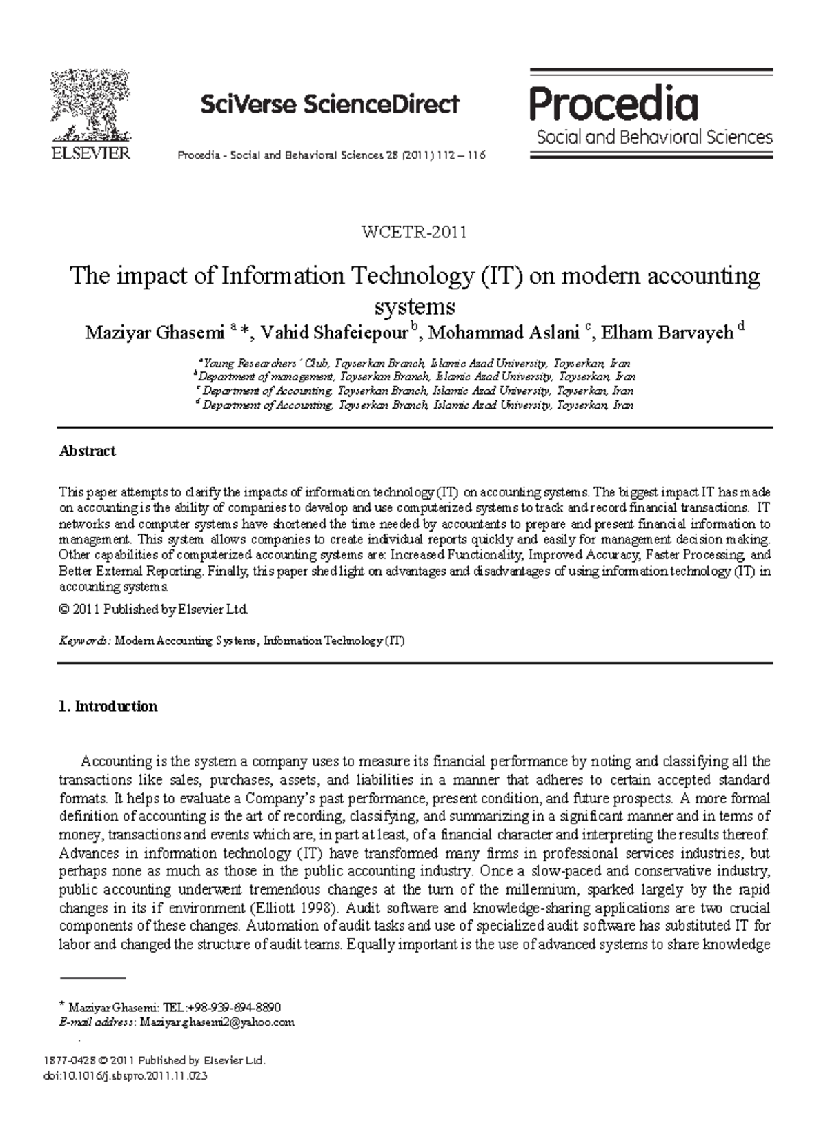 The impact of Information Technology IT on modern - Procedia - Social ...