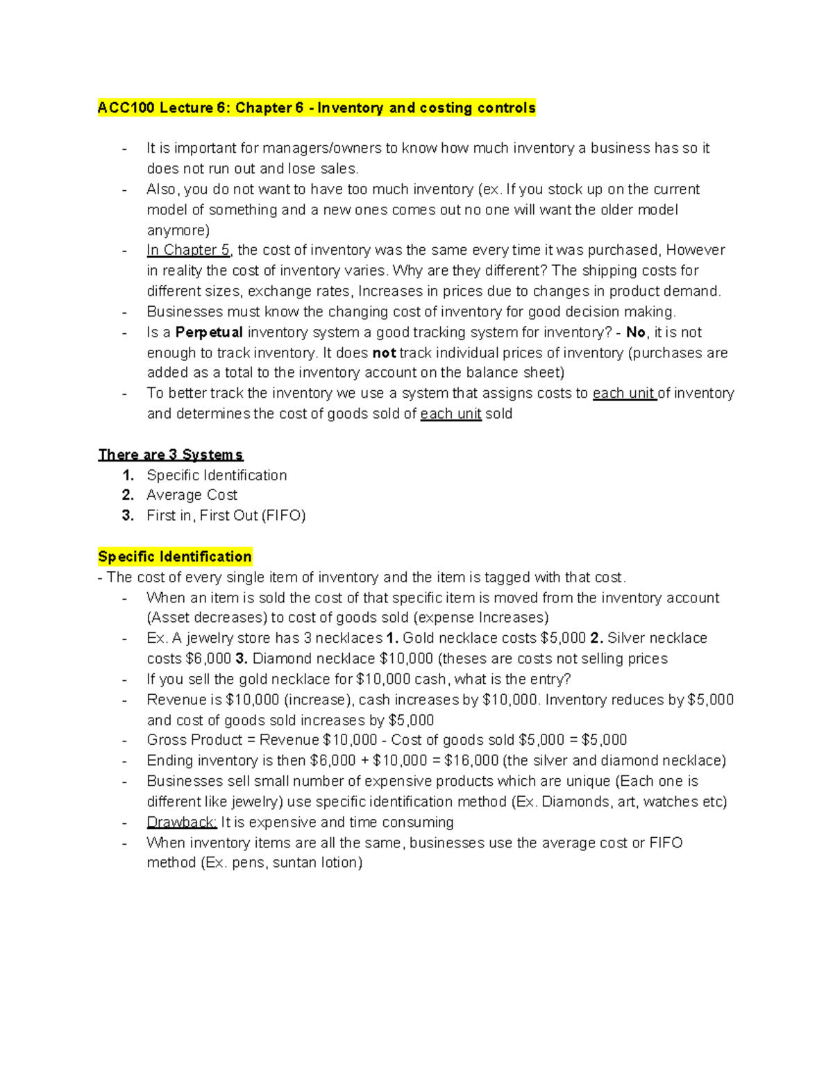 ACC100 Lecture 6 21 10 19 - ACC100 Lecture 6: Chapter 6 - Inventory and ...