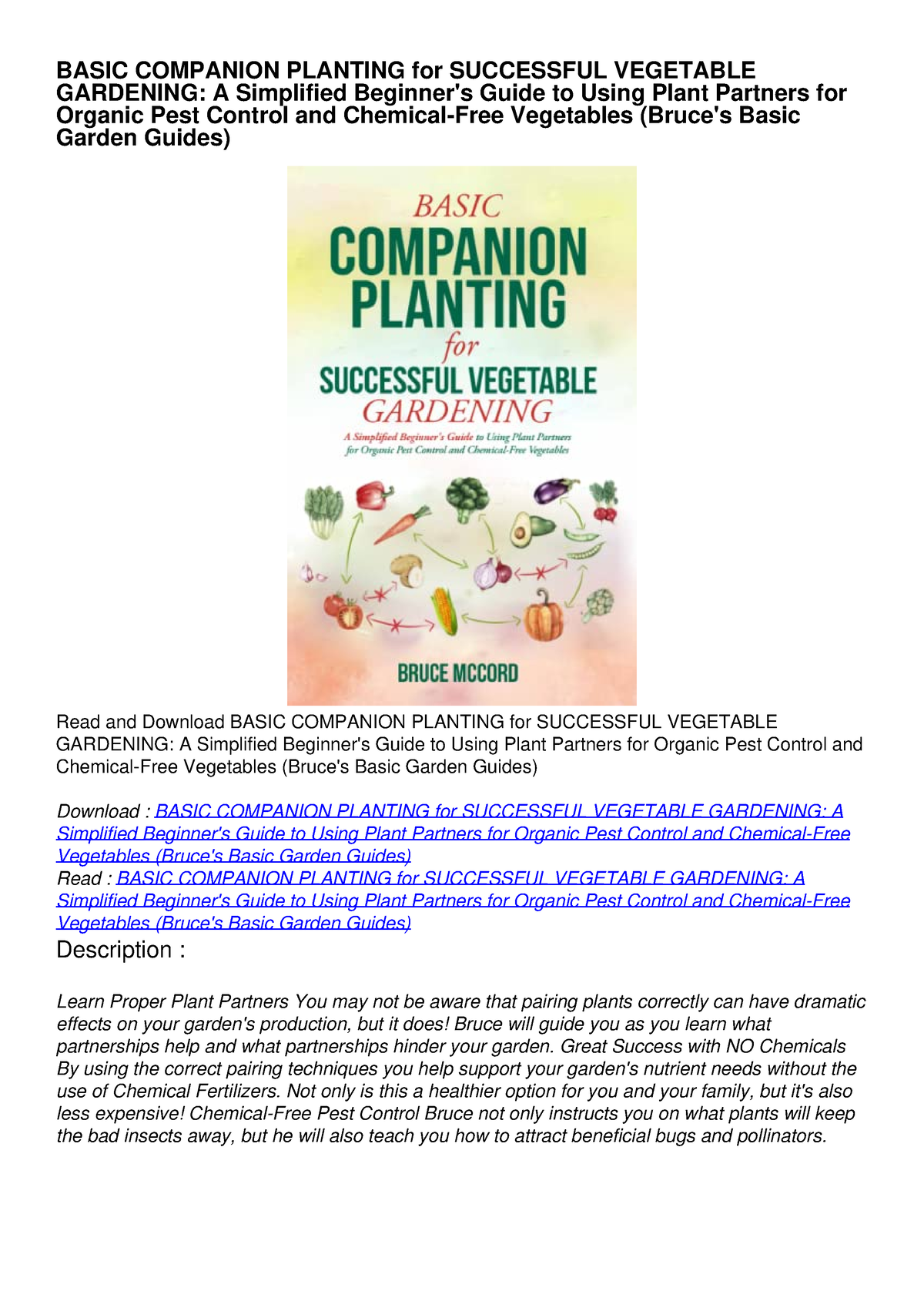 PDF KINDLE DOWNLOAD BASIC COMPANION PLANTING For SUCCESSFUL VEGETABLE ...