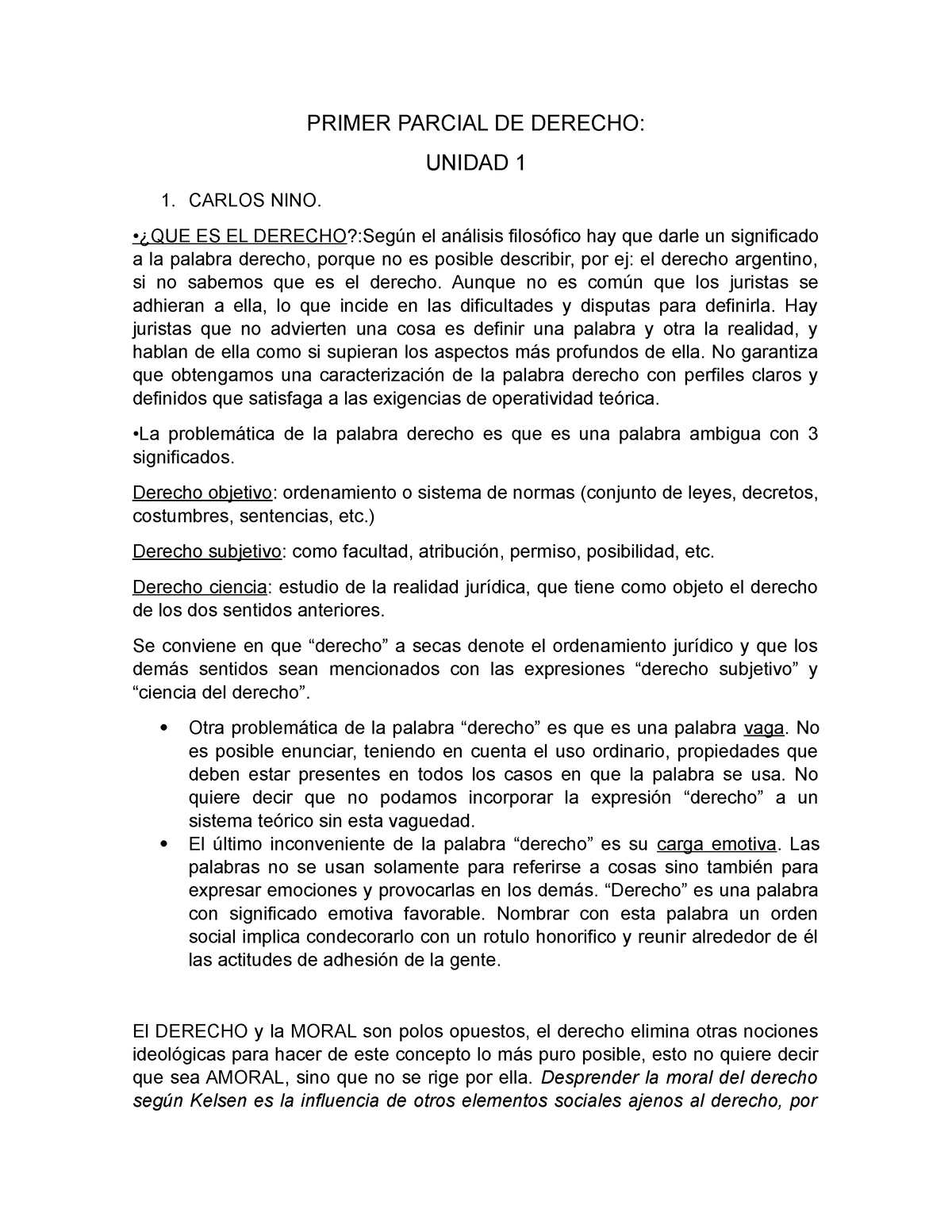 Primer Parcial DE Derecho - PRIMER PARCIAL DE DERECHO: UNIDAD 1 1 ...