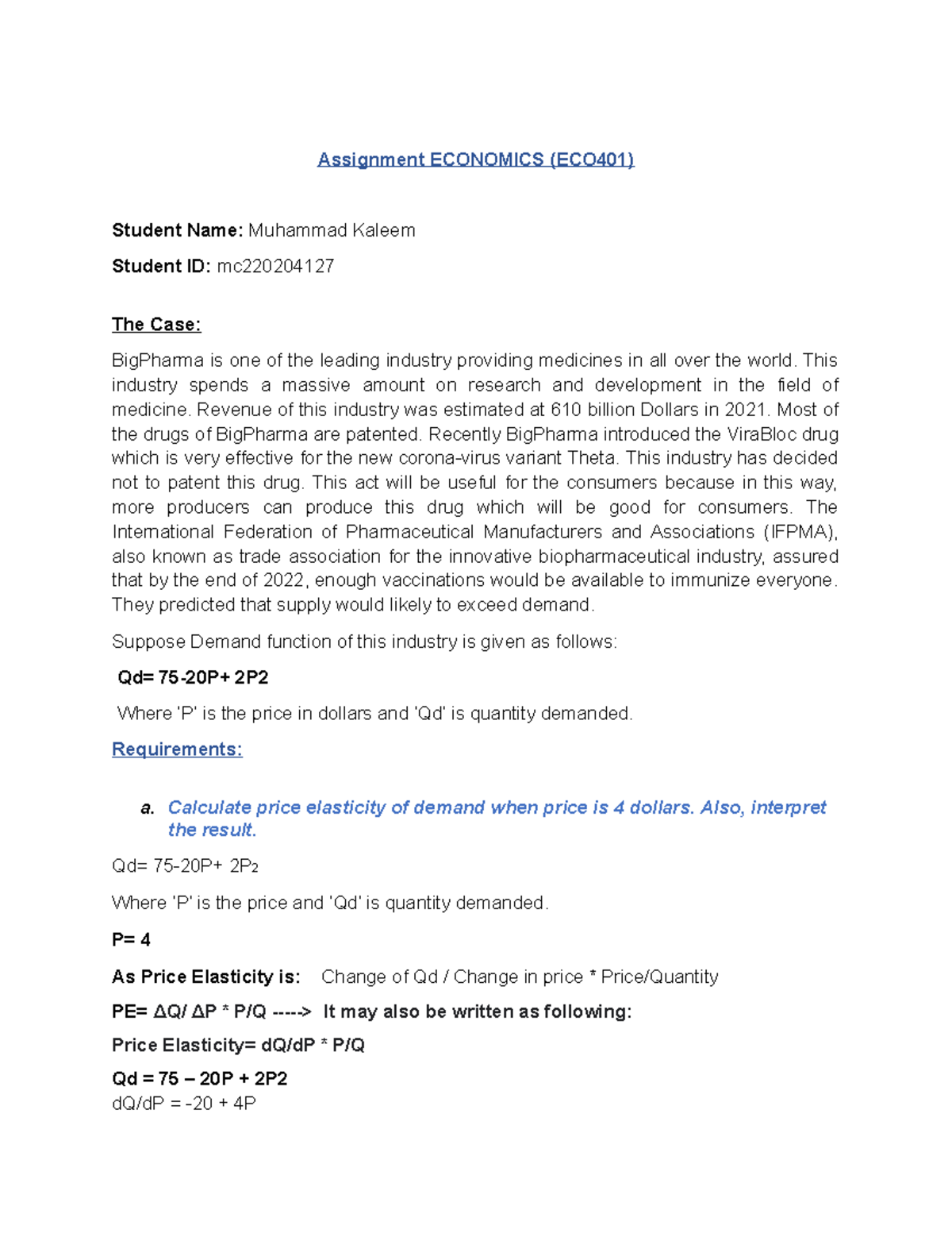 ECO401 Assignment - Assignment ECONOMICS (ECO401) Student Name ...