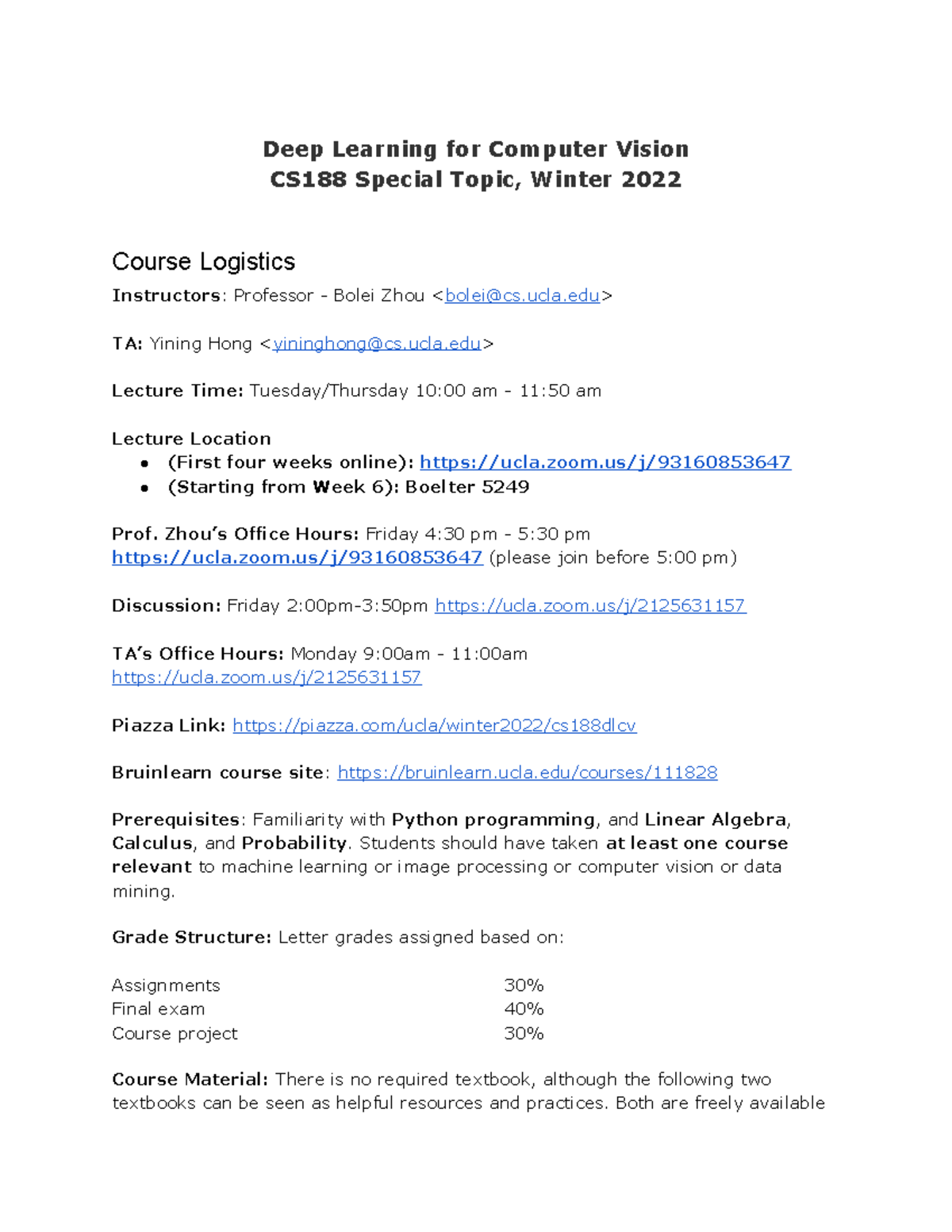 CS188DLCVWinter 2022 Deep Learning for Computer Vision CS188 Special Topic, Winter 2022