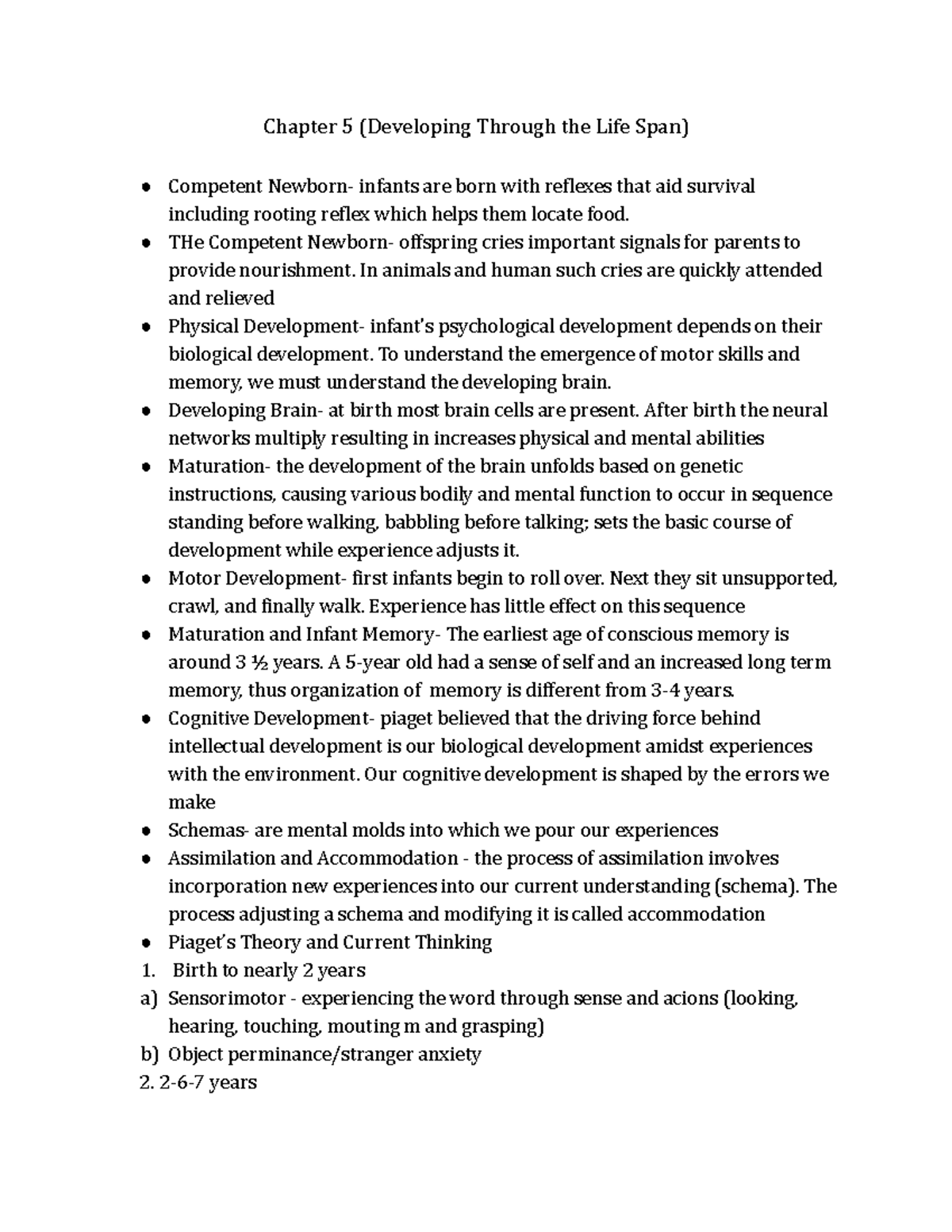 Psychology Notes - Chapter 5 (Developing Through the Life Span ...
