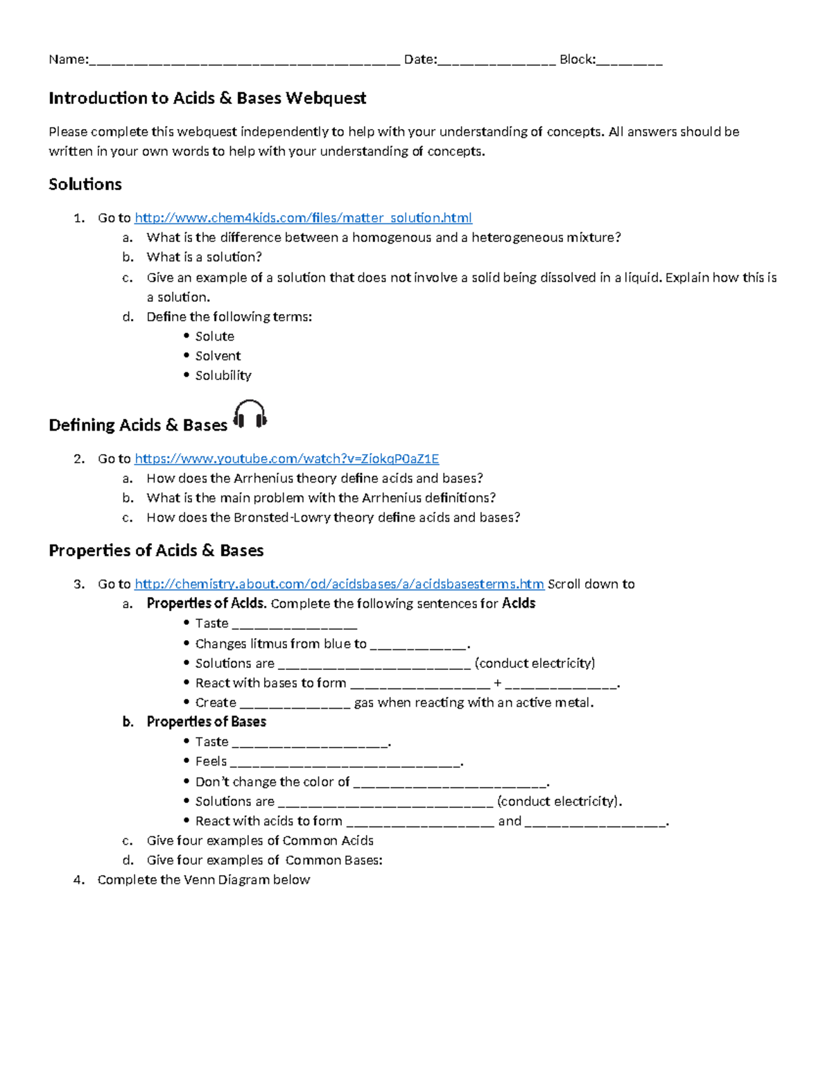 Acids Bases Webquest - None Needed - Name 