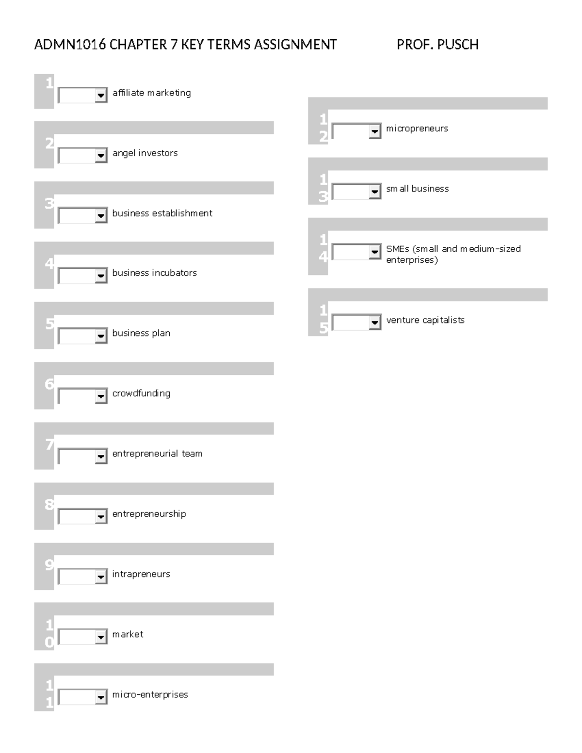 CH7 key terms assignment - ADMN1016 CHAPTER 7 KEY TERMS ASSIGNMENT PROF ...