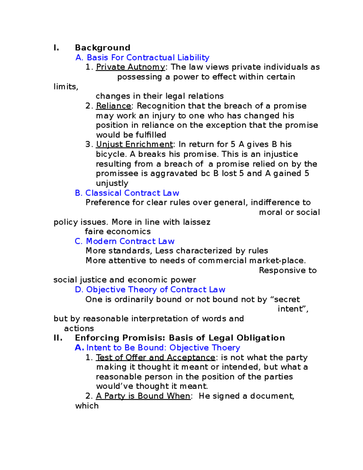 Contracts Law Outline 2 I. Background A. Basis For Contractual