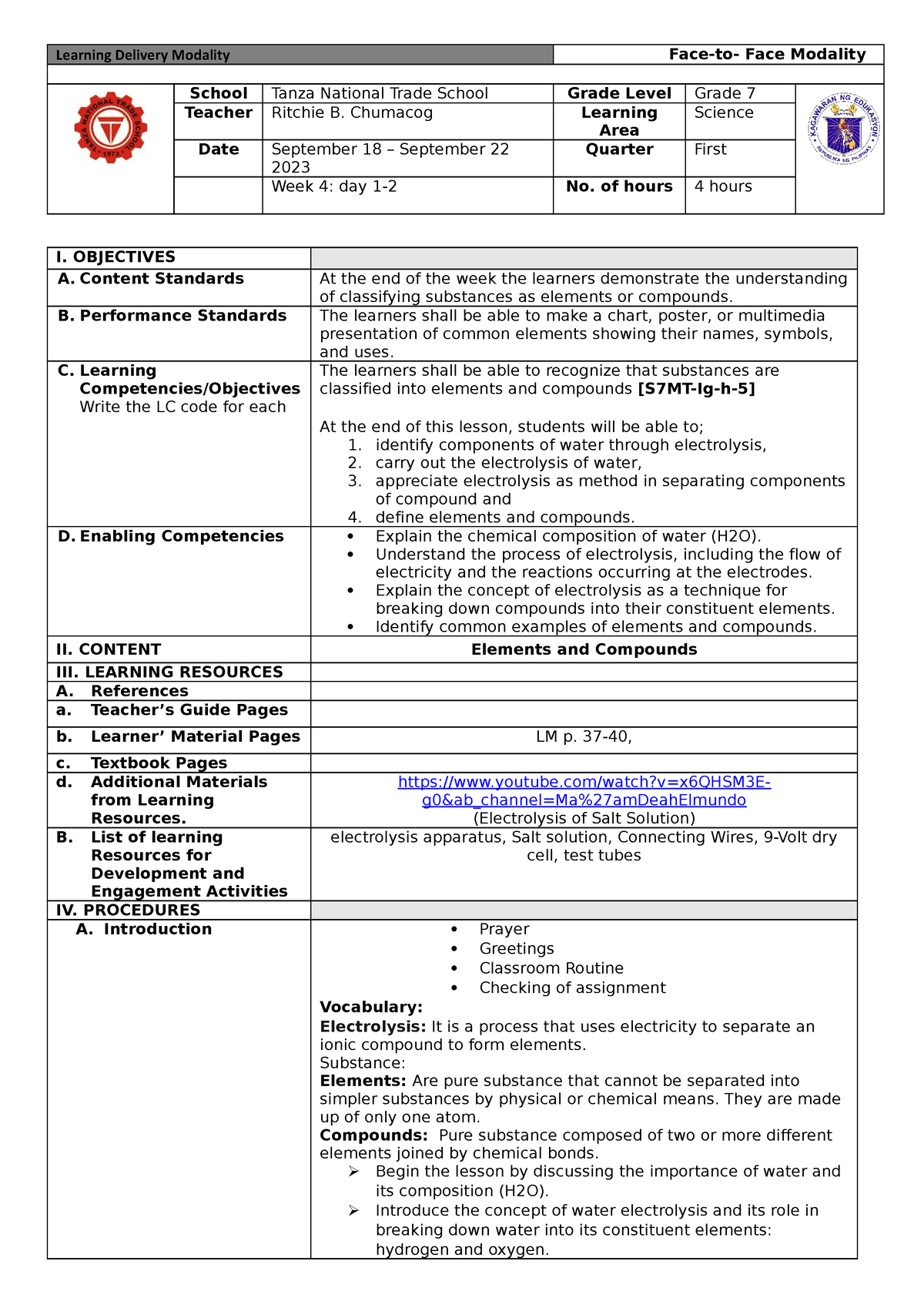 RBC dlp-g7-q1-week4 d1-d2 - Learning Delivery Modality Face-to- Face ...