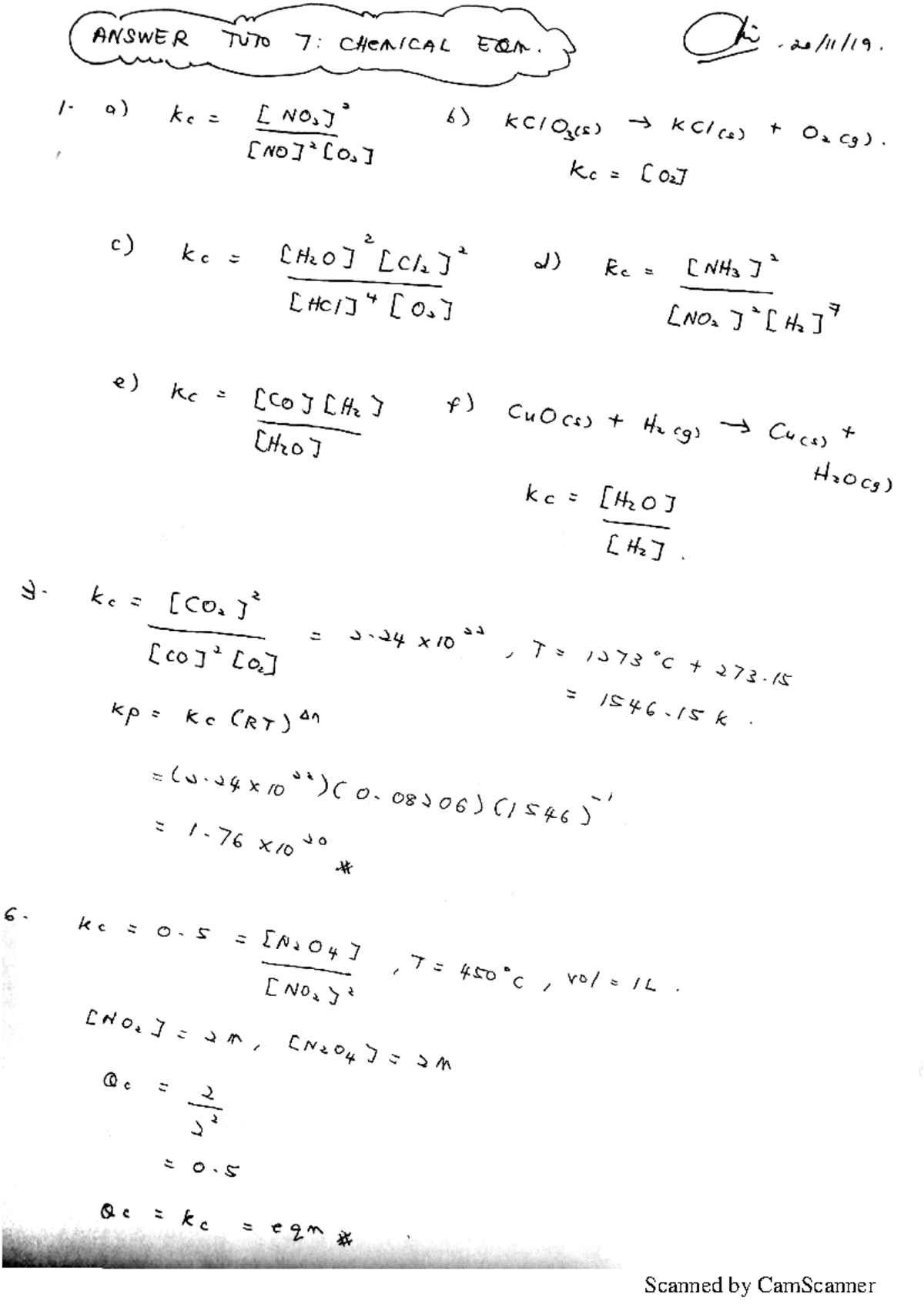 Answer Scheme Tuto7 CHM131 - Chemistry - Studocu