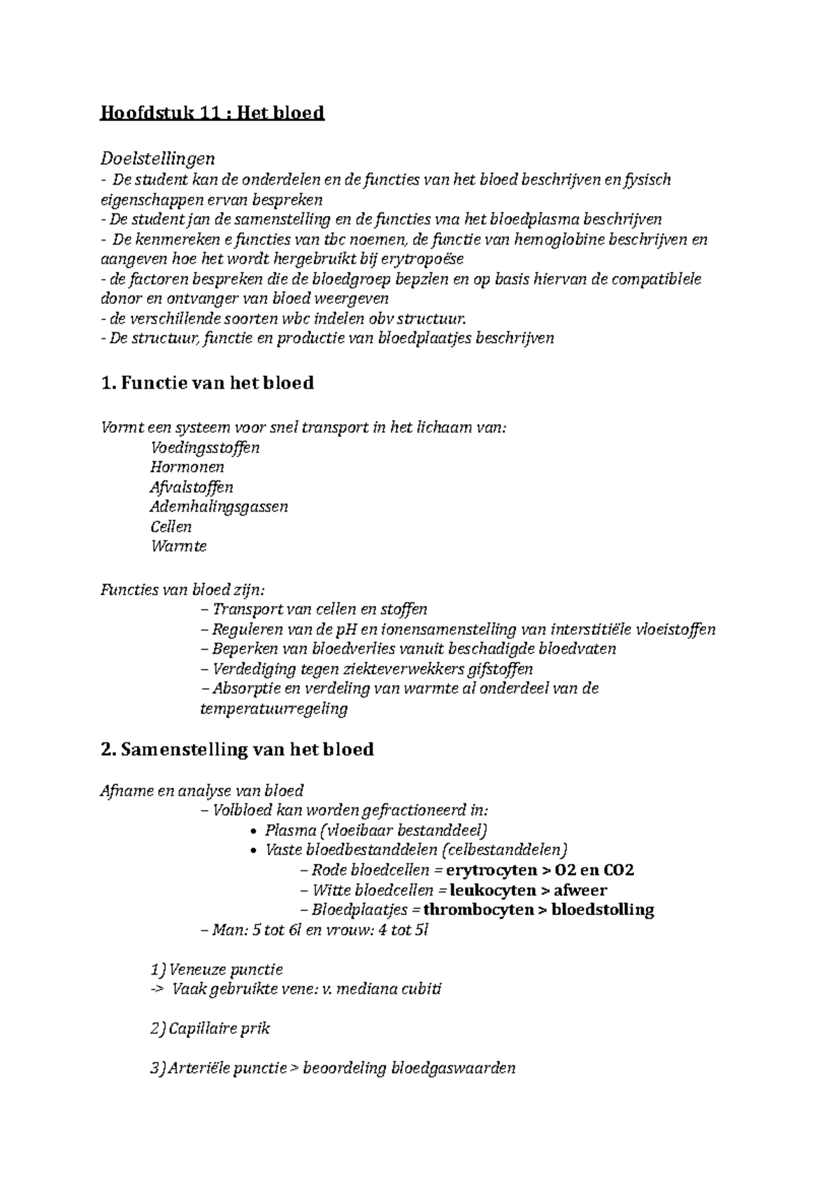 Hoofdstuk+11 bloed - Hoofdstuk 11 : Het bloed Doelstellingen De student ...