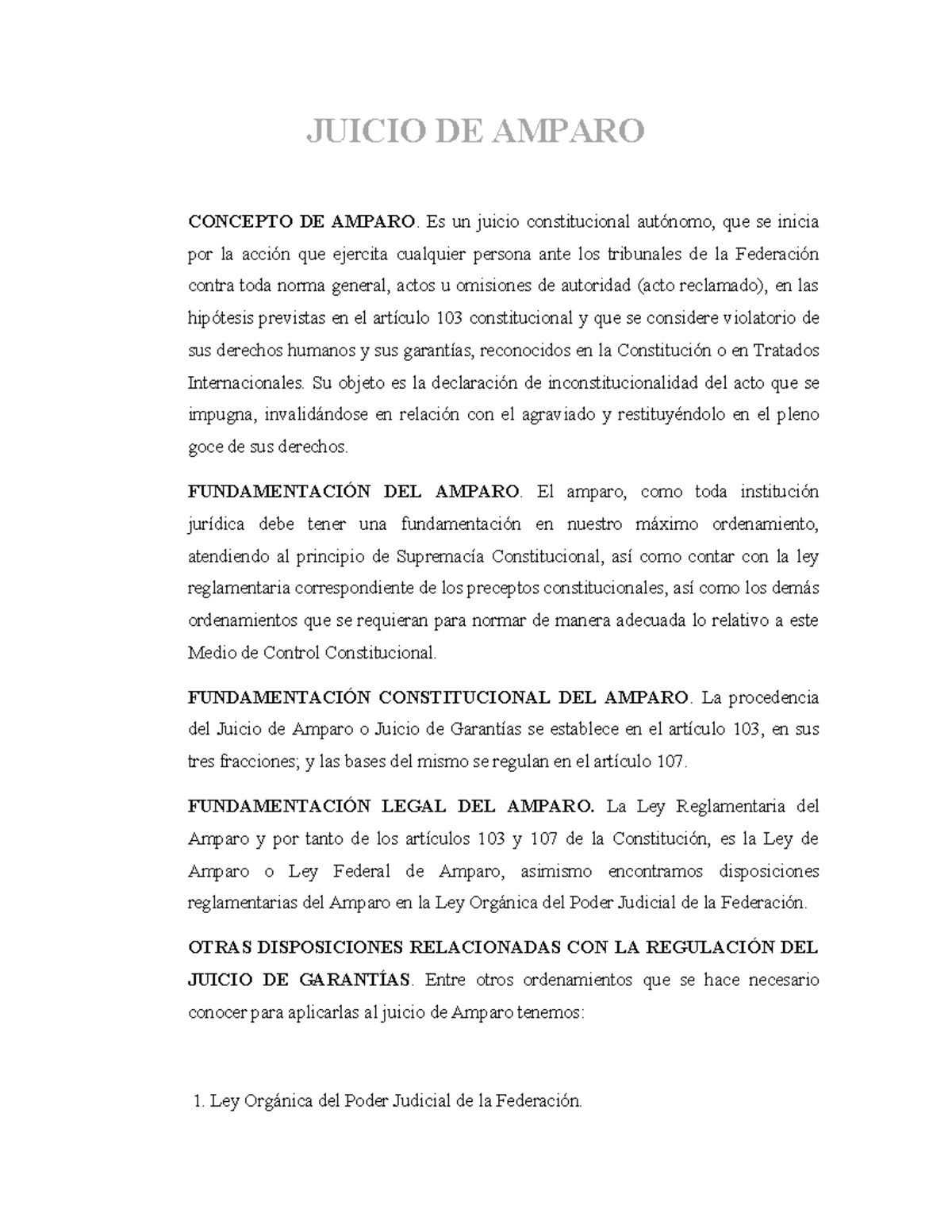 Conceptos Juicio DE Amparo - JUICIO DE AMPARO CONCEPTO DE AMPARO. Es un ...