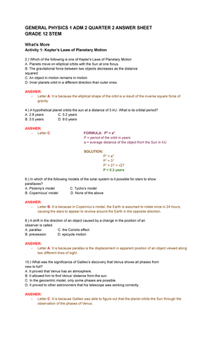 General Physics 1 ADM 4 Quarter 2 Answer KEY Grade 12 STEM - GENERAL ...