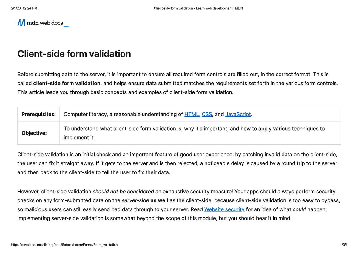 Client-side Form Validation - Learn Web Development MDN - Client-side ...