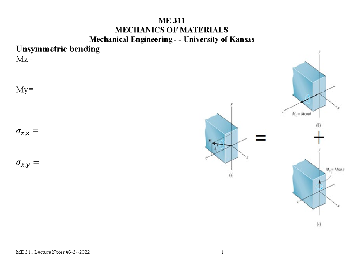 Lecture 3-3 Unsymmetric Bending And Composite Beam Blank - ME 311 ...