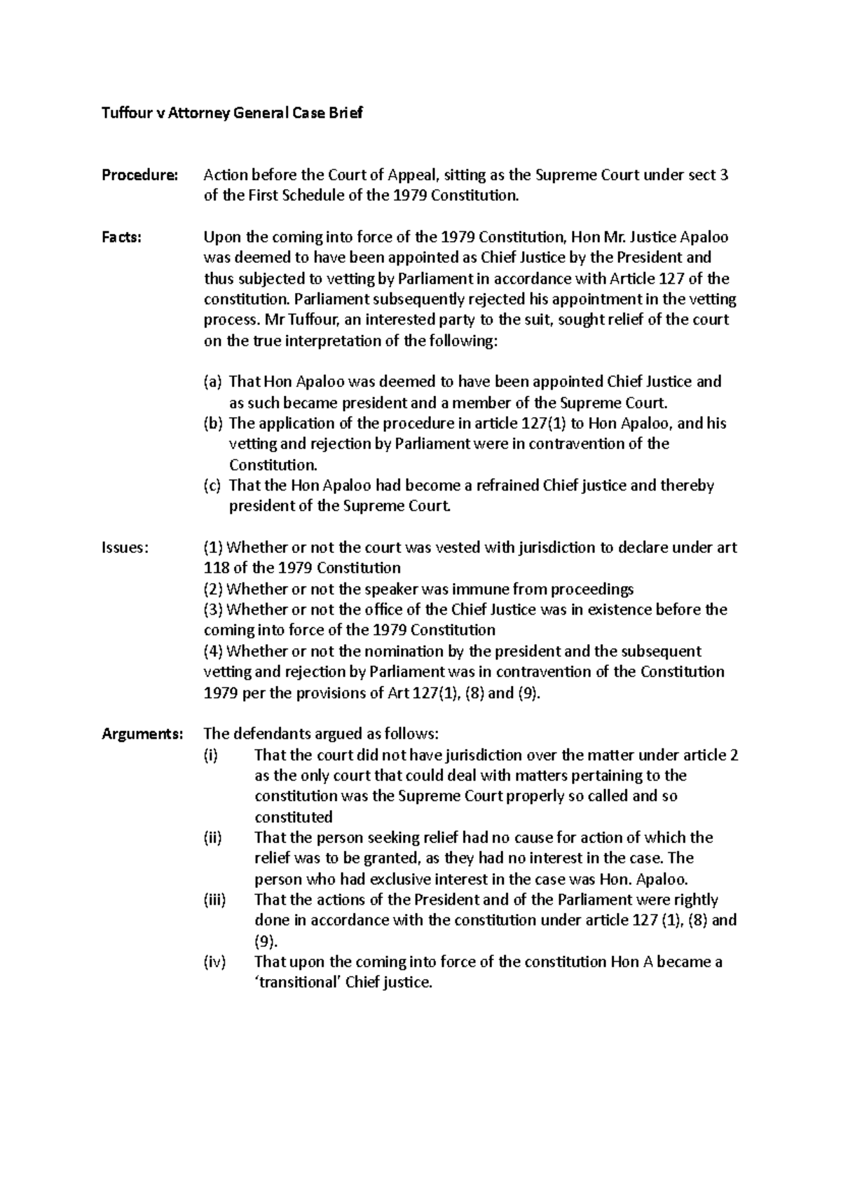 Tuffour v Attorney General Case Brief Tuffour v Attorney General Case