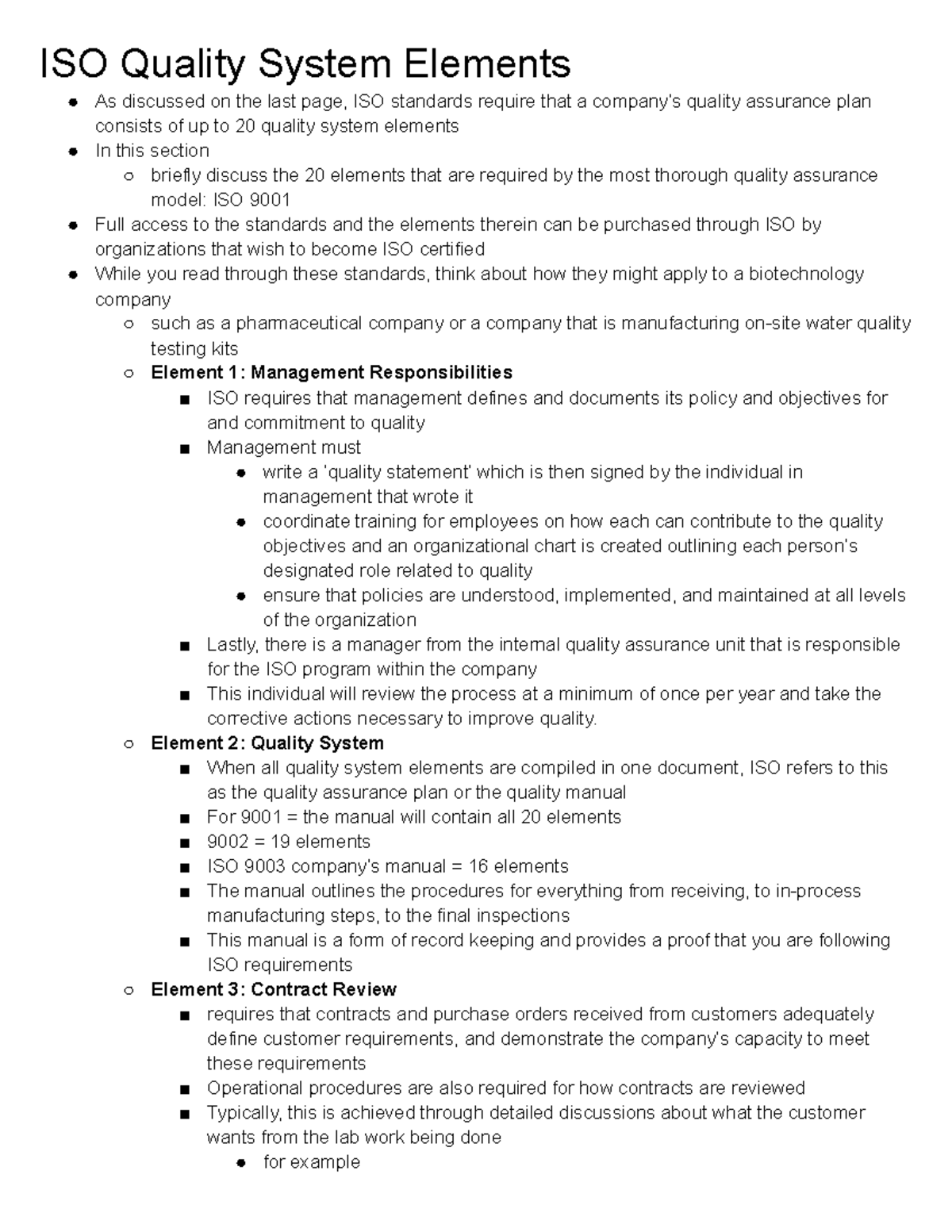 Certification Pt. 3 - Unit 5 - ISO Quality System Elements As discussed ...