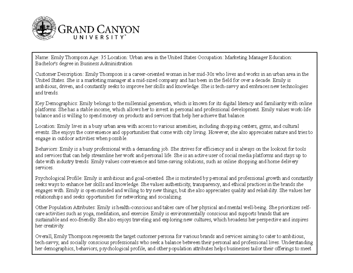 ENT 436 RS T4 Target Market Worksheet - © 2021. Grand Canyon University.  All Rights Reserved. Name: - Studocu