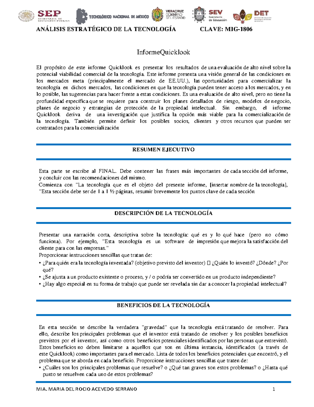 Métodologia Quicklook - InformeQuicklook El propósito de este informe ...