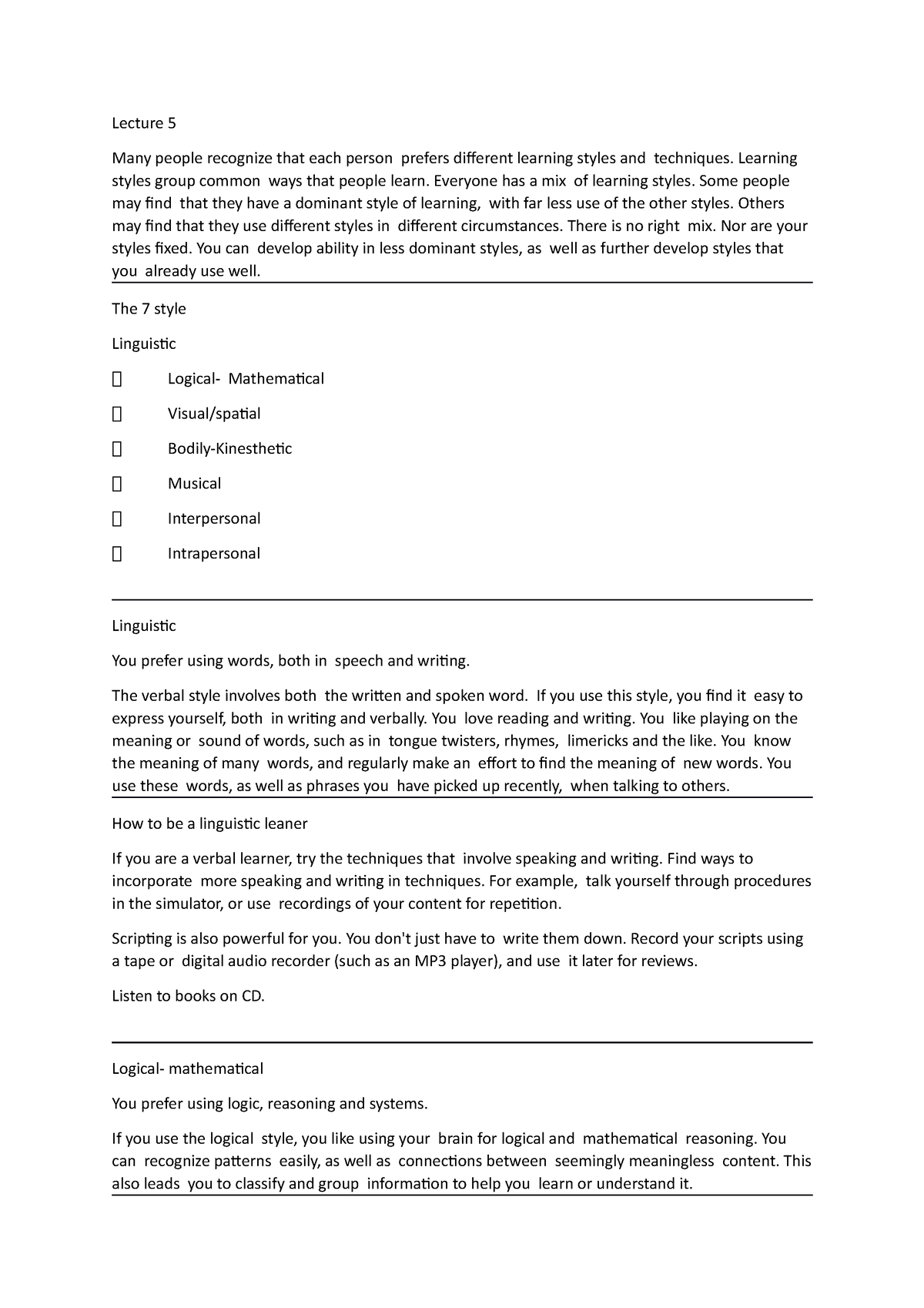 Lecture 5 - Notes - Lecture 5 Many people recognize that each person ...