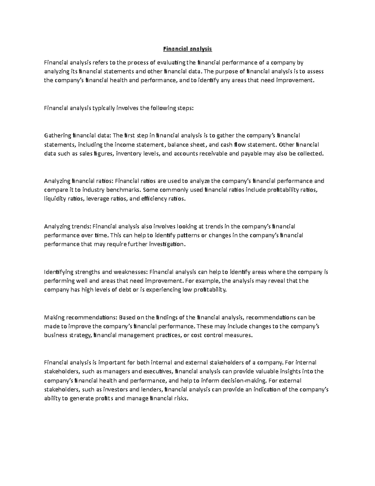 Financial analysis - Financial analysis Financial analysis refers to ...