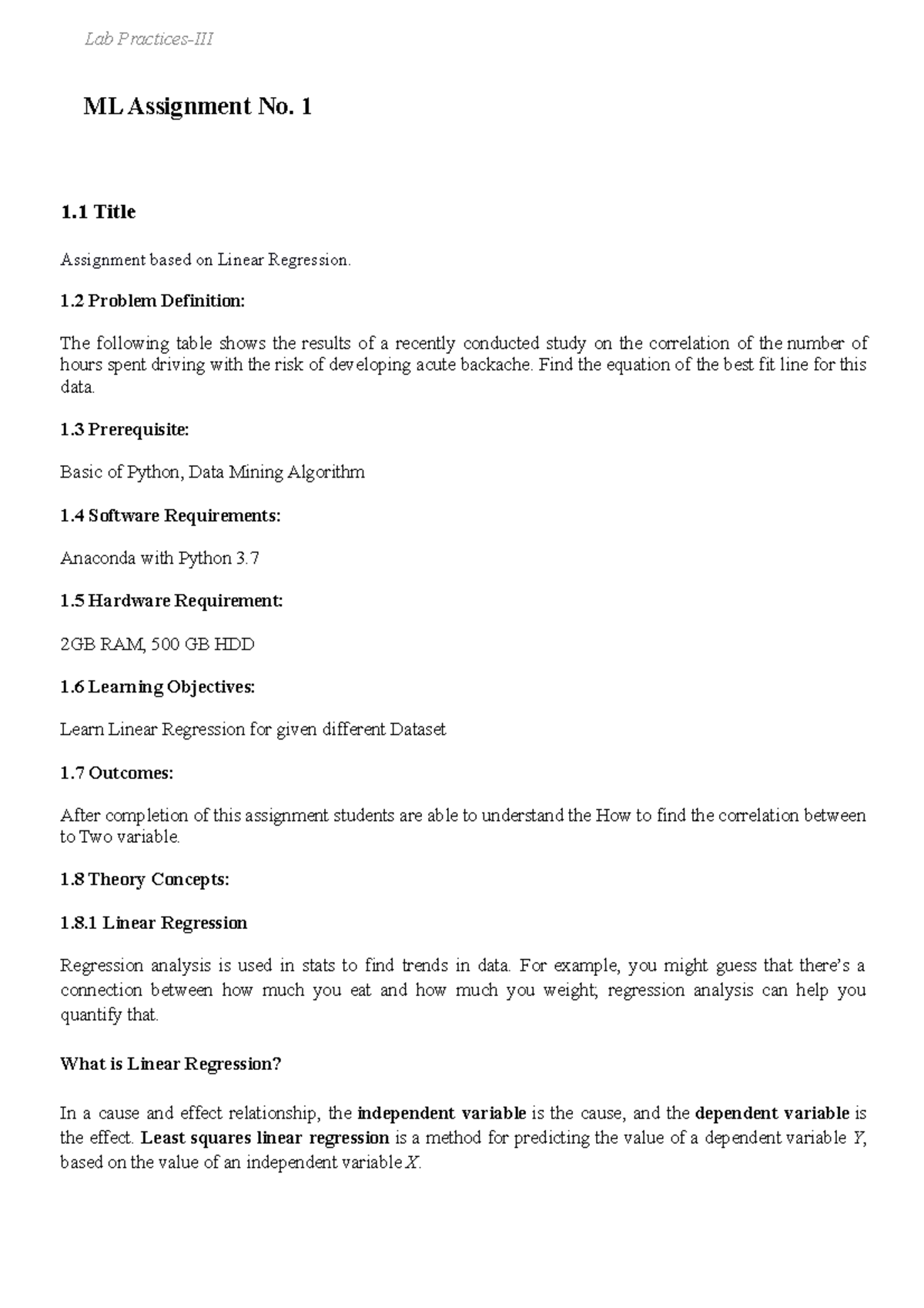 Linear Regression assignment 1fjkkvcgyhgff ghjjv - ML Assignment No. 1 ...