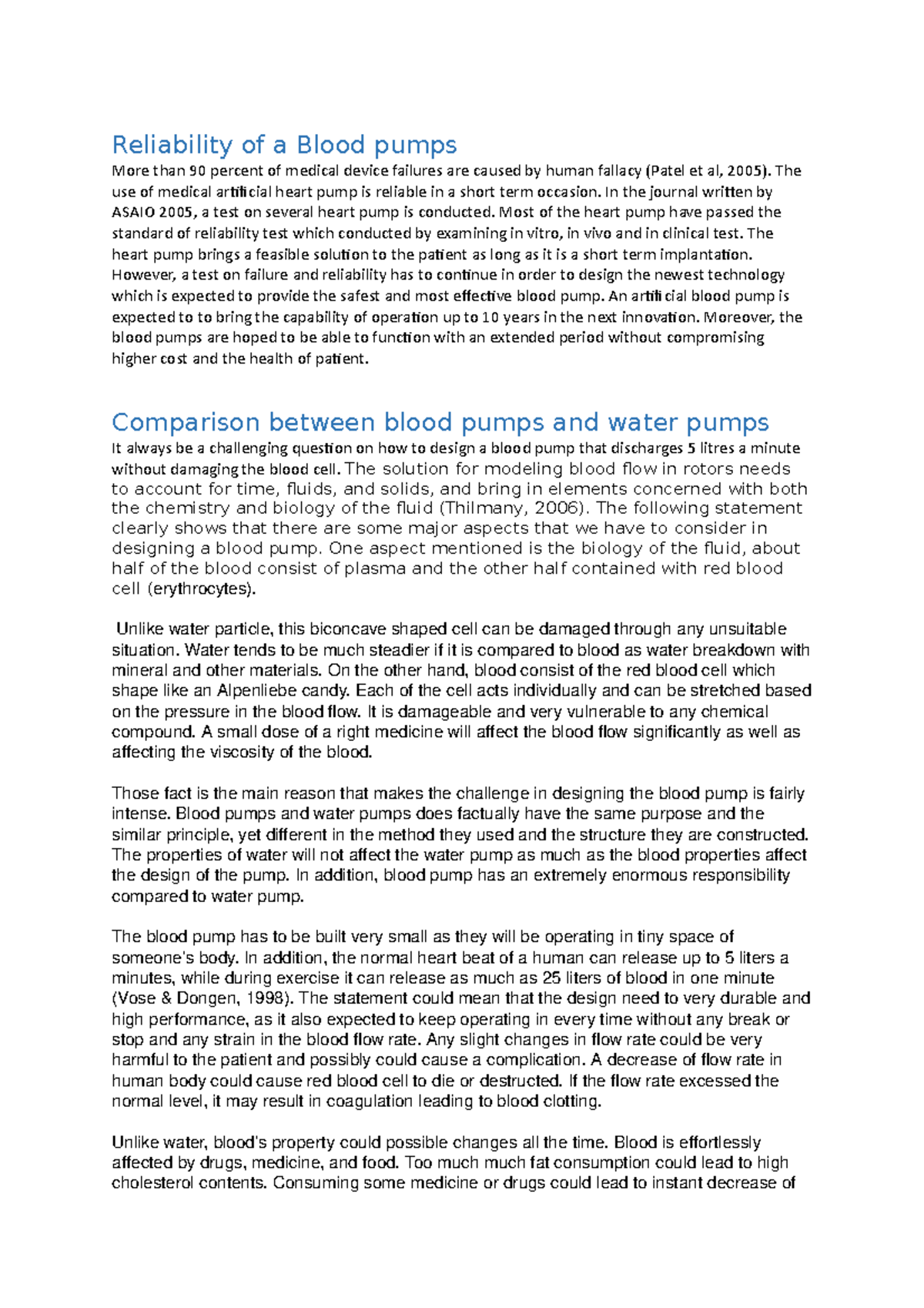 Reliability of a Blood pumpsBlood pumps report Reliability of a