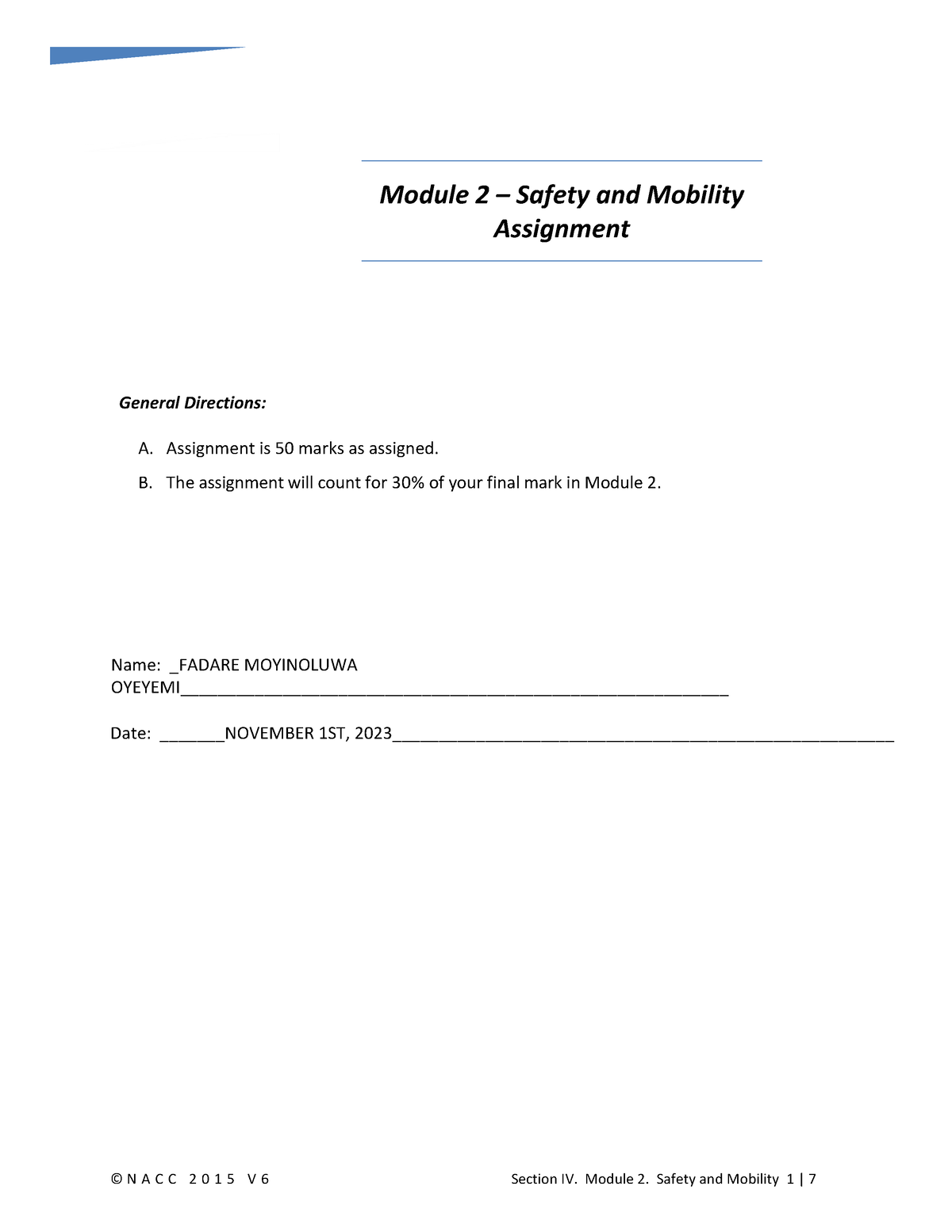 safety and mobility assignment psw