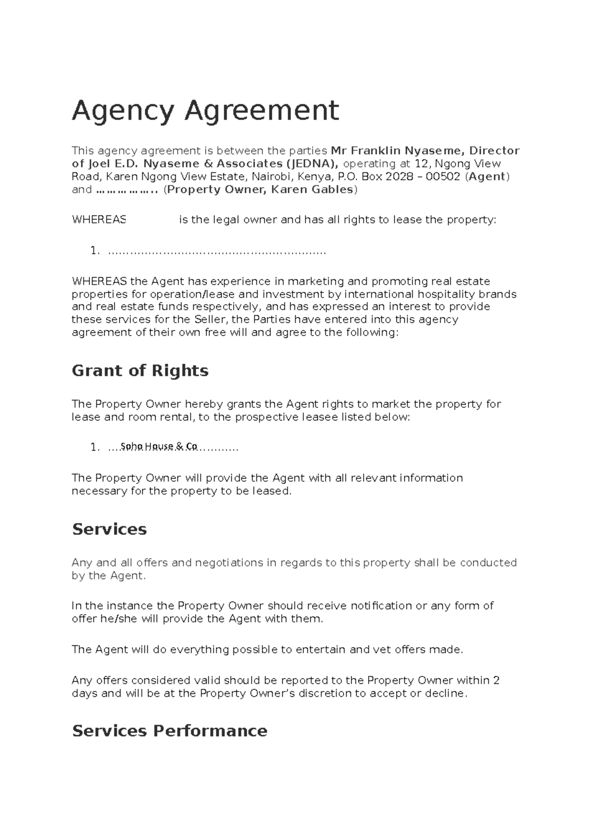 Hotel Proposal - Agency Agreement This agency agreement is between the ...