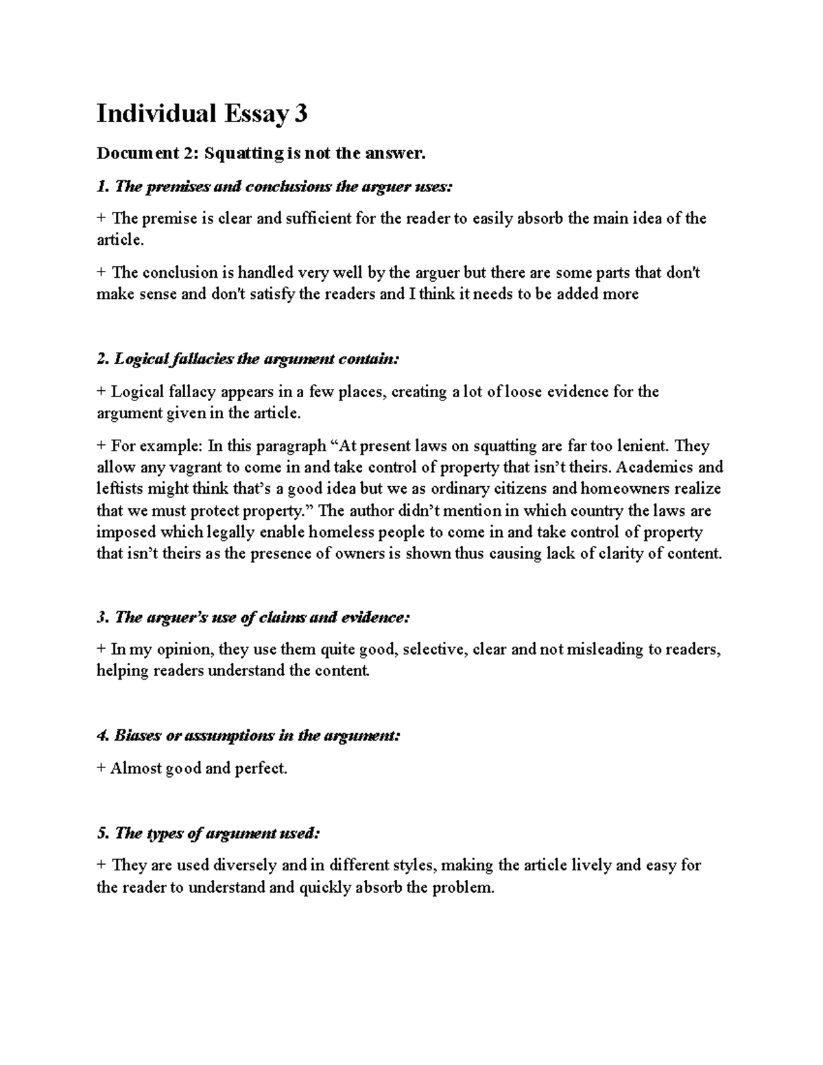 Individual Essay 3 - aaa - Individual Essay 3 Document 2: Squatting is ...