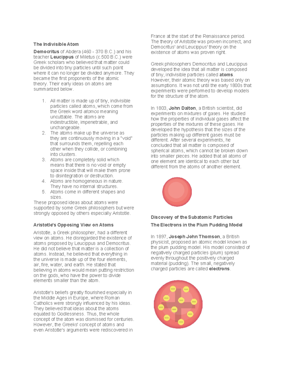 Handout Historical Development of Atomic Theory - The Indivisible Atom ...