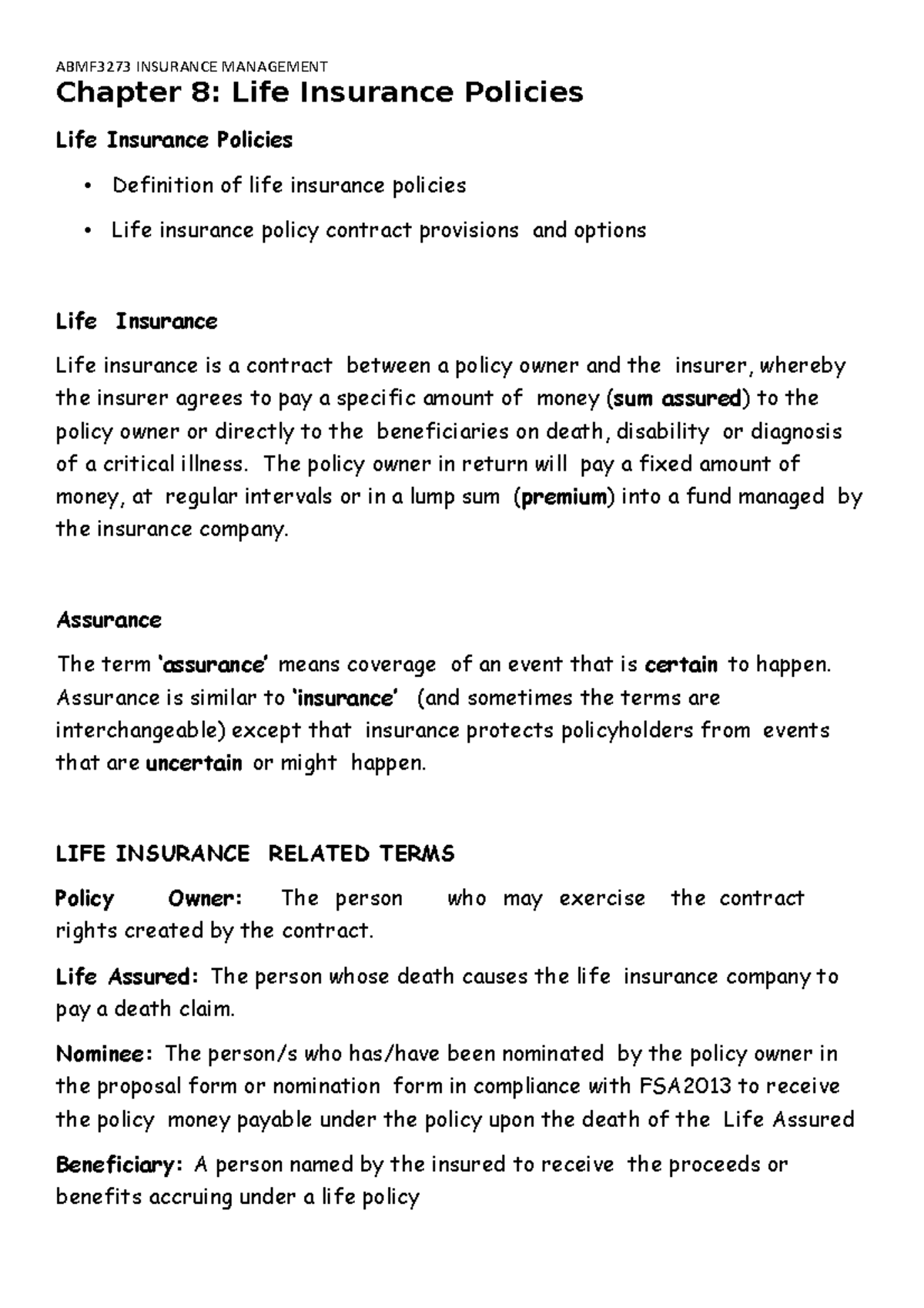 chapter-8-insurance-management-year-2-sem-3-chapter-8-life-insurance