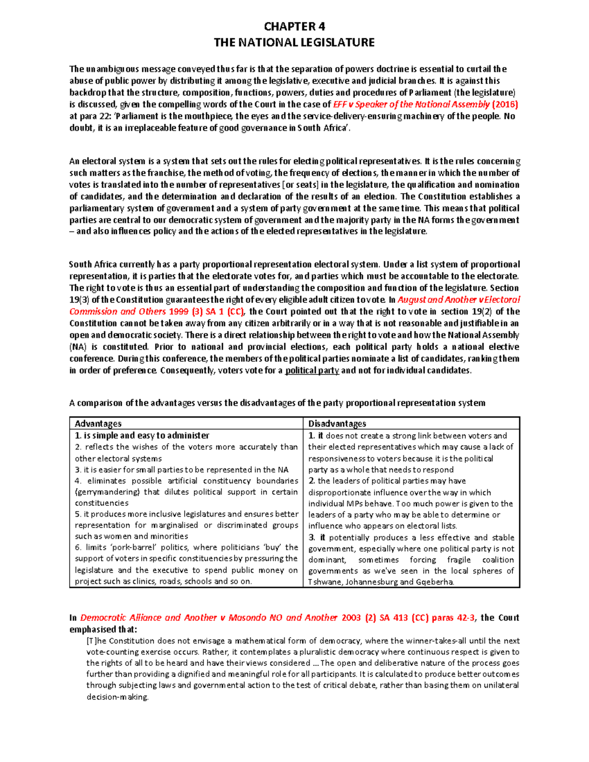 Chapter 4 notes lecture notes - CHAPTER 4 THE NATIONAL LEGISLATURE The ...