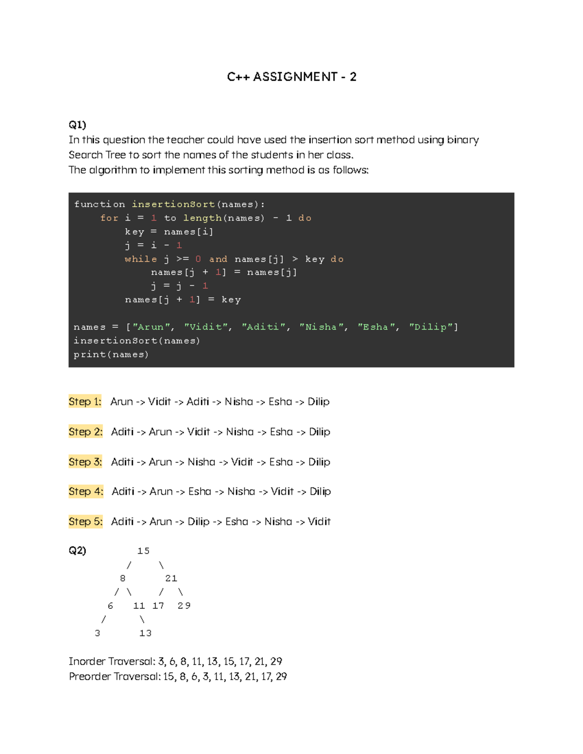 C++ Assignment - 2 - C++ ASSIGNMENT - 2 Q1) In this question the ...