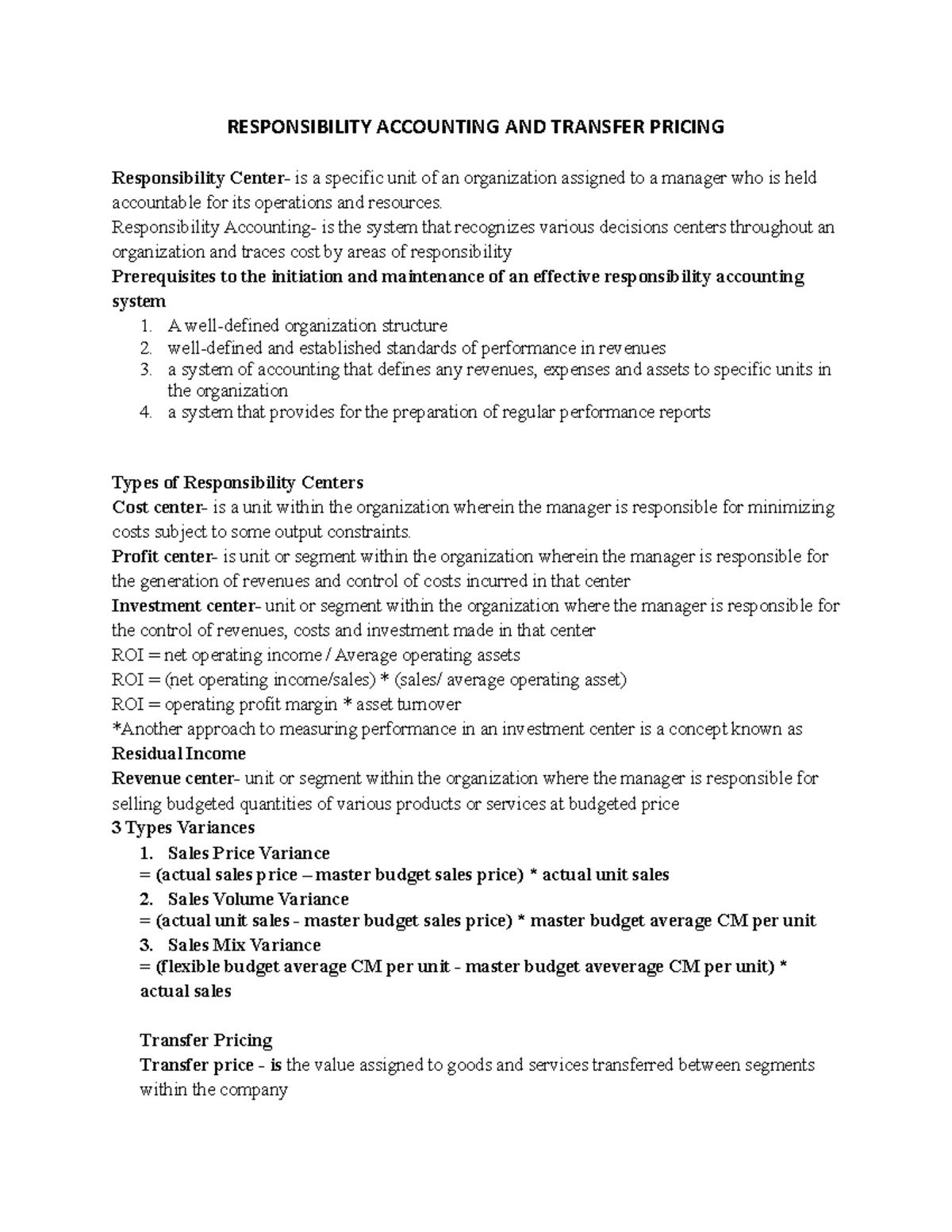 02 Responsibility Accounting And Transfer Pricing - RESPONSIBILITY ...