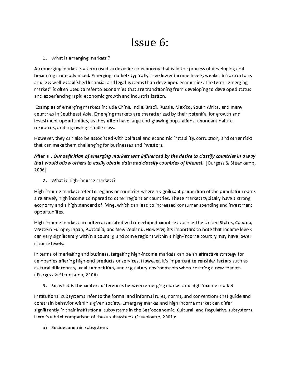 Issue 6 company - Issue 6: What is emerging markets? An emerging market ...