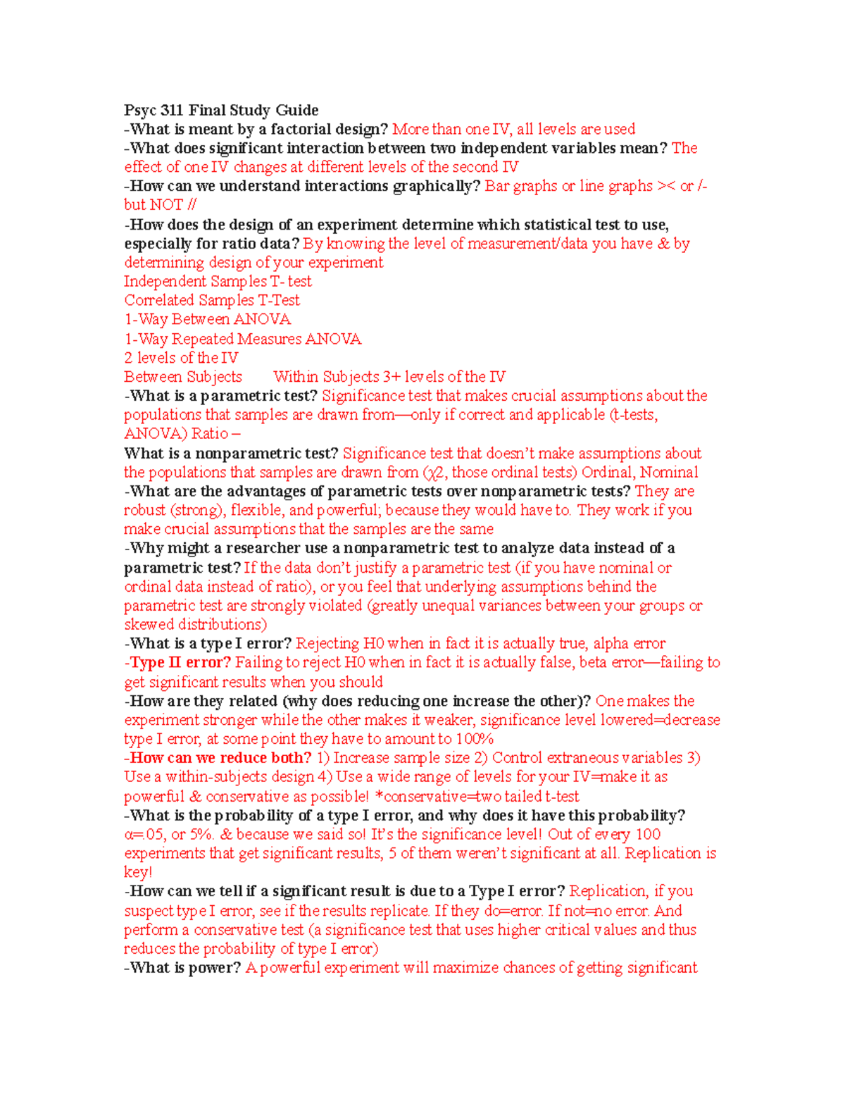 Final exam - study guide - Psyc 311 Final Study Guide is meant a ...
