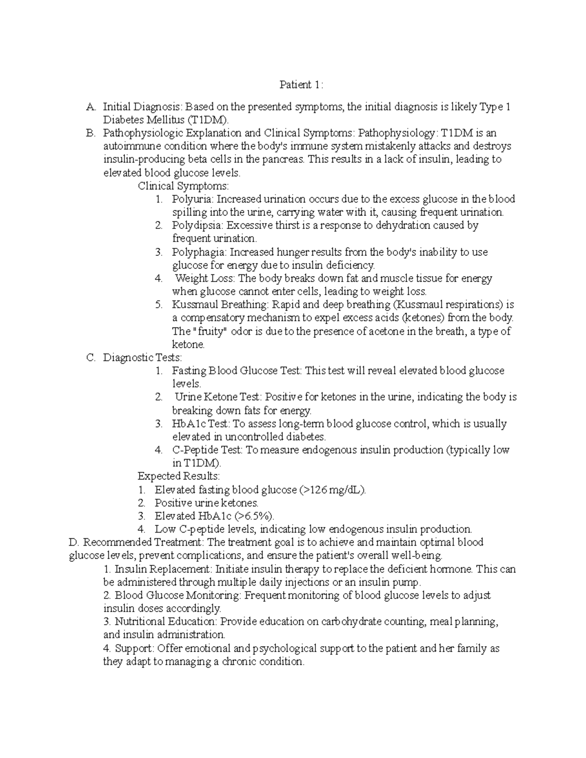 N Scheffler Case Study 1 - Patient 1: A. Initial Diagnosis: Based on ...