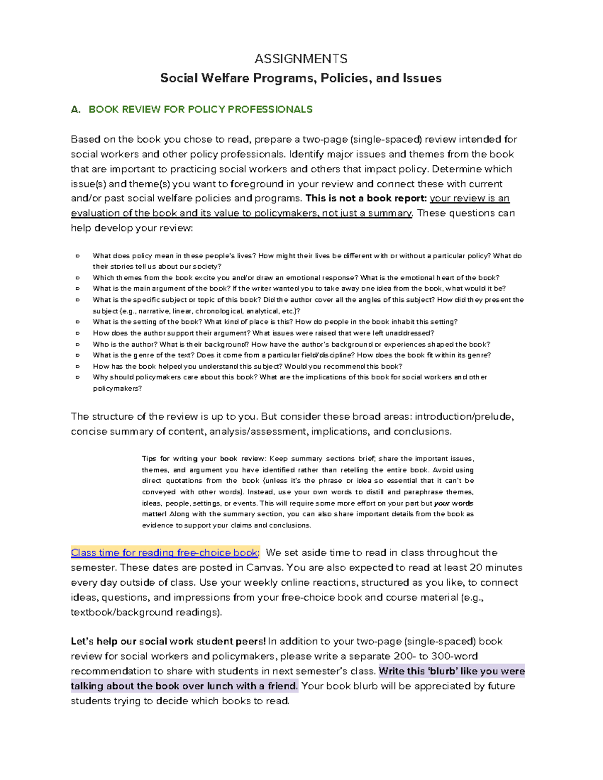 3-Assignments - Use it - ASSIGNMENTS Social Welfare Programs, Policies ...