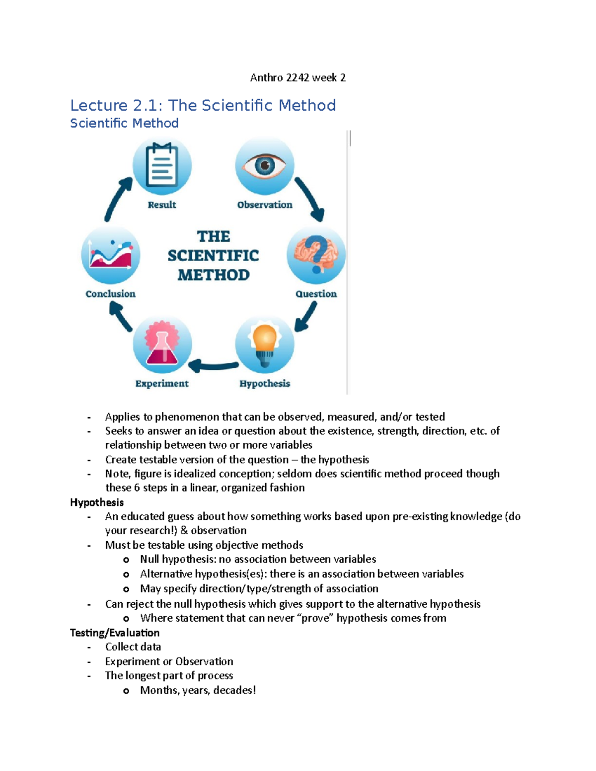 Anthro 2242 week 2 - Anthro 2242 week 2 Lecture 2: The Scientific ...