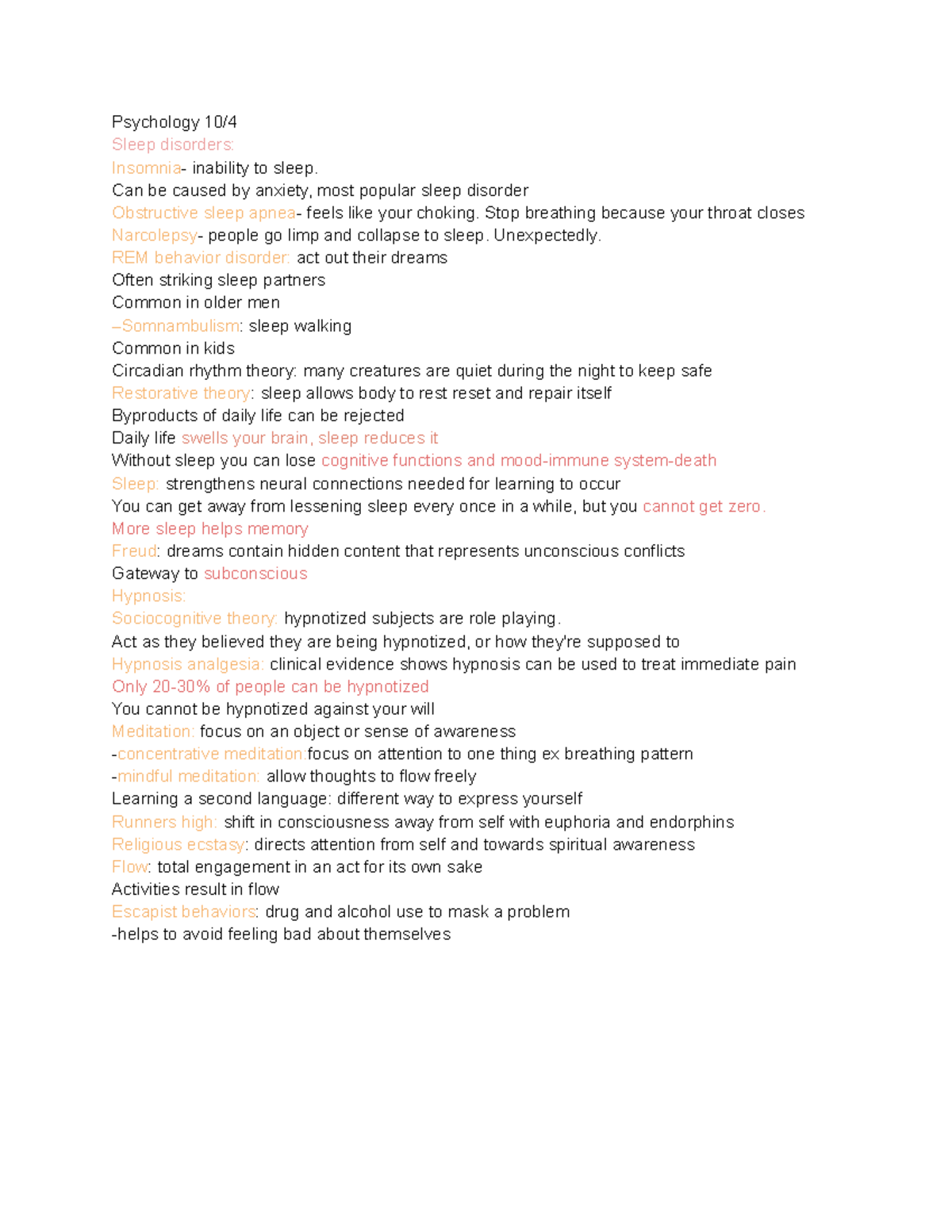 Psychology 10 4 Psychology 10/ Sleep disorders Insomnia inability