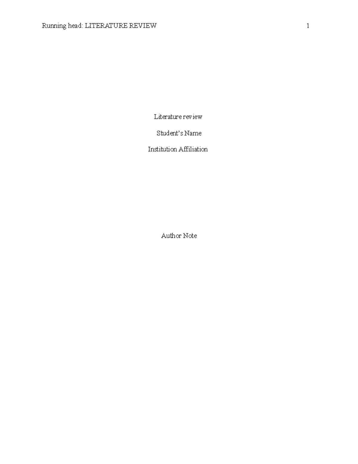 Literature review - notes - Running head: LITERATURE REVIEW 1 ...