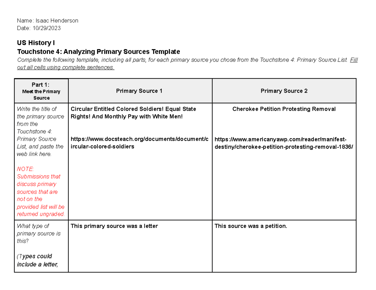 US History I Touchstone 4 Isaac Henderson Name Isaac Henderson Date