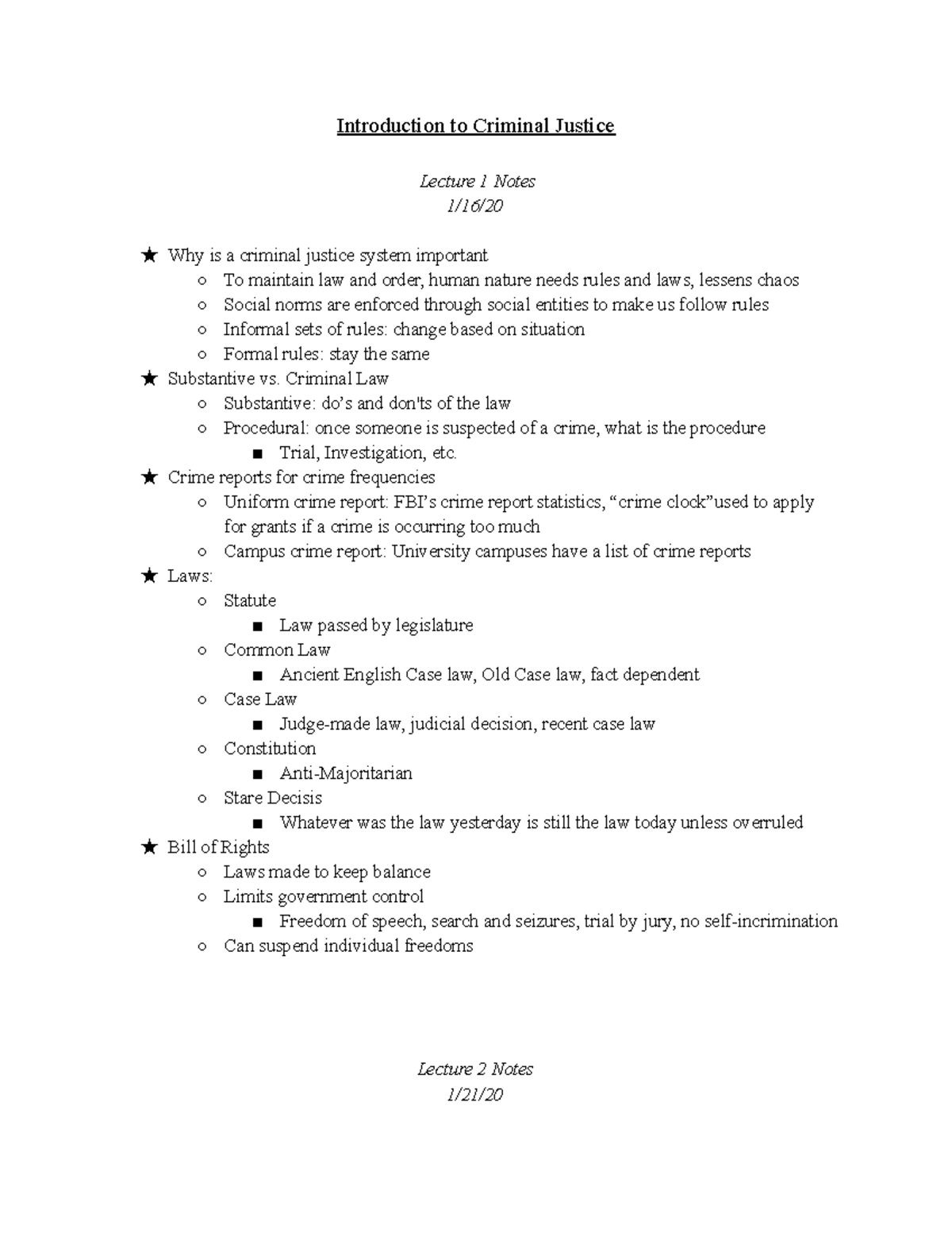 CRJU 101 Lecture Notes - Study Guide - Introduction to Criminal Justice ...