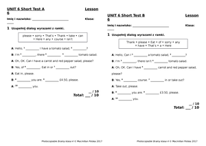 Brainy Kl4 Short Tests Unit 5 Lesson 6 - UNIT 5 Short Test A Lesson 6 ...