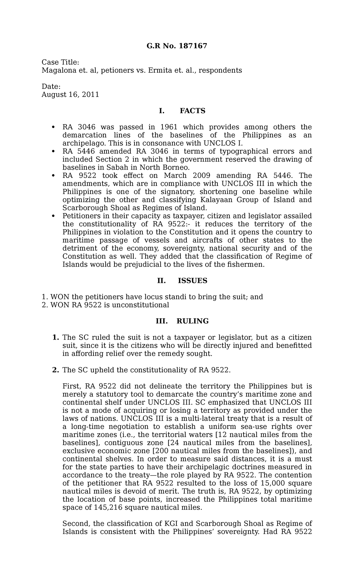 1. Magalona V. Ermita - Case Digest - G No. 187167 Case Title: Magalona ...