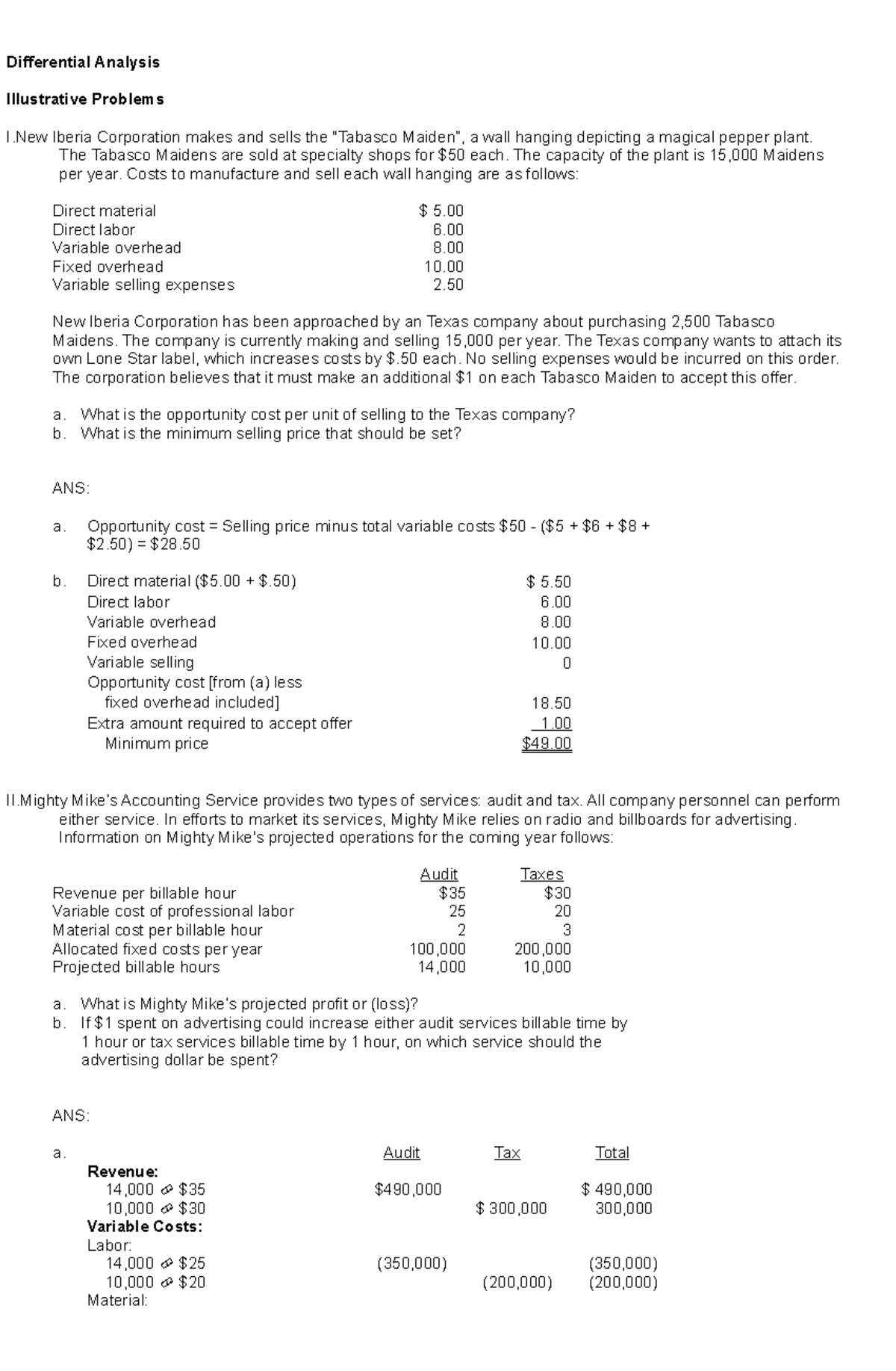 Differential analysis illustrative probs - Differential Analysis ...